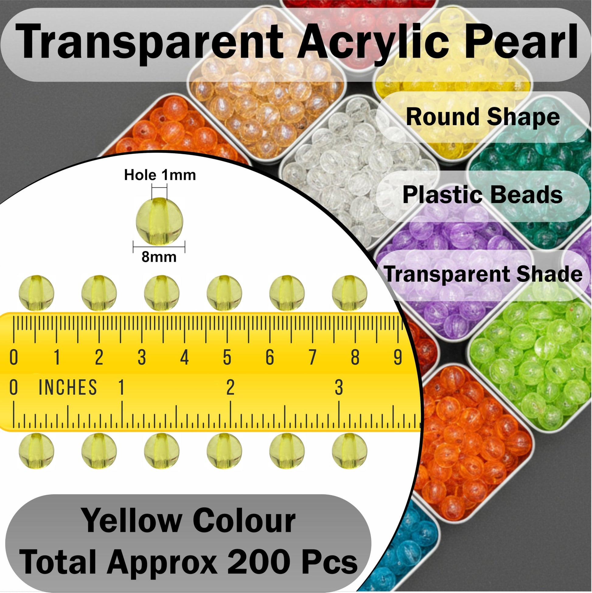 Transparent Rainbow Acrylic Beads for Jewellery Making Yellow image 2