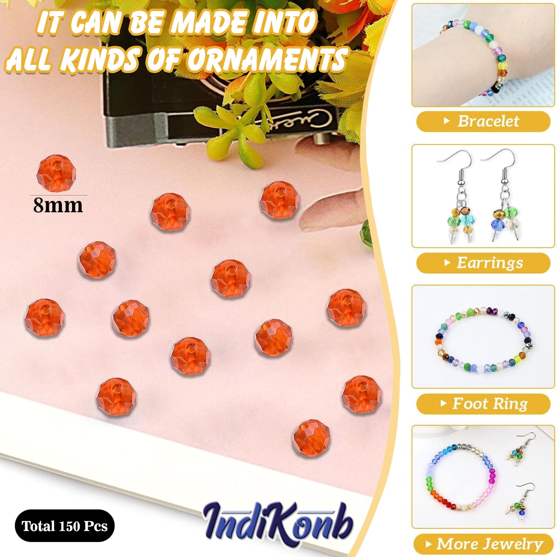 Orange and transparent 8mm and 90 grams beads help shape a polished result for necklace making and DIY jewellery projects.