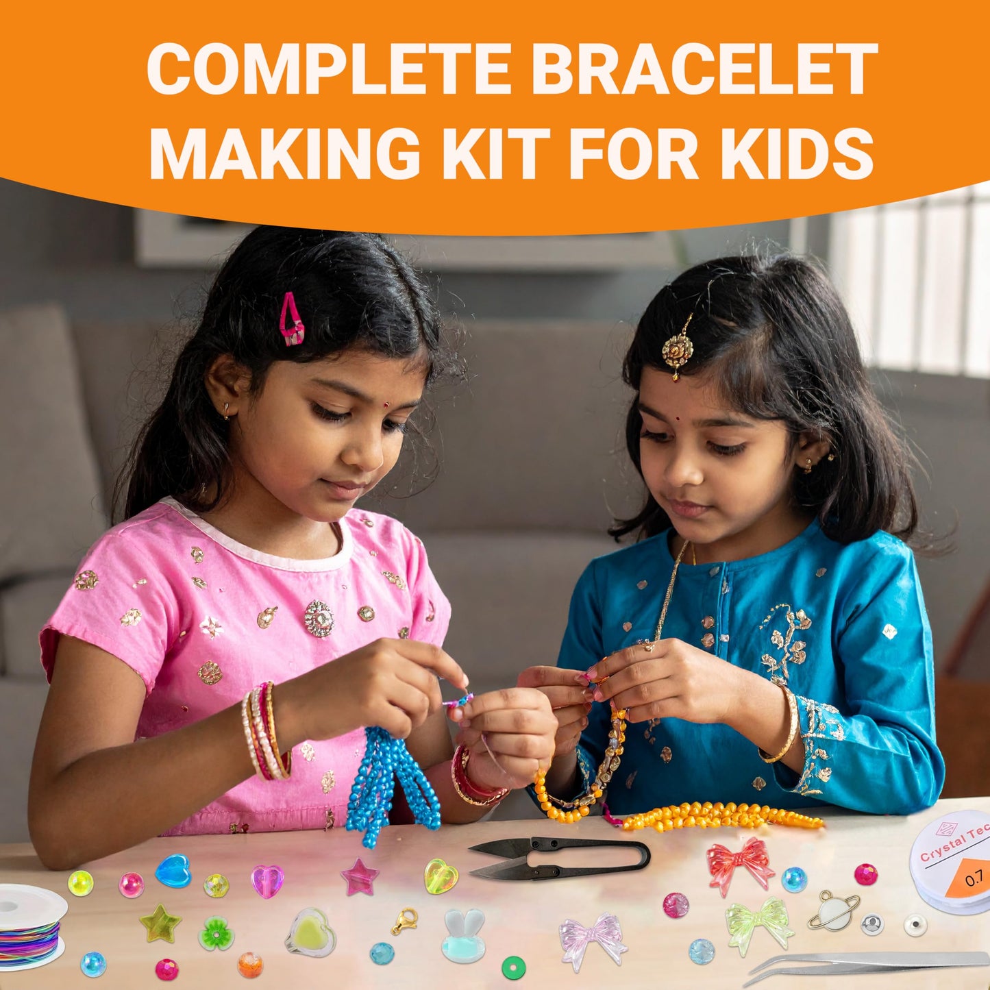 Multicolor Bracelet Making Kit for Girls Age 12-15 Years Old with Beads Acrylic. Detailed product image showing size, surface, and material quality.