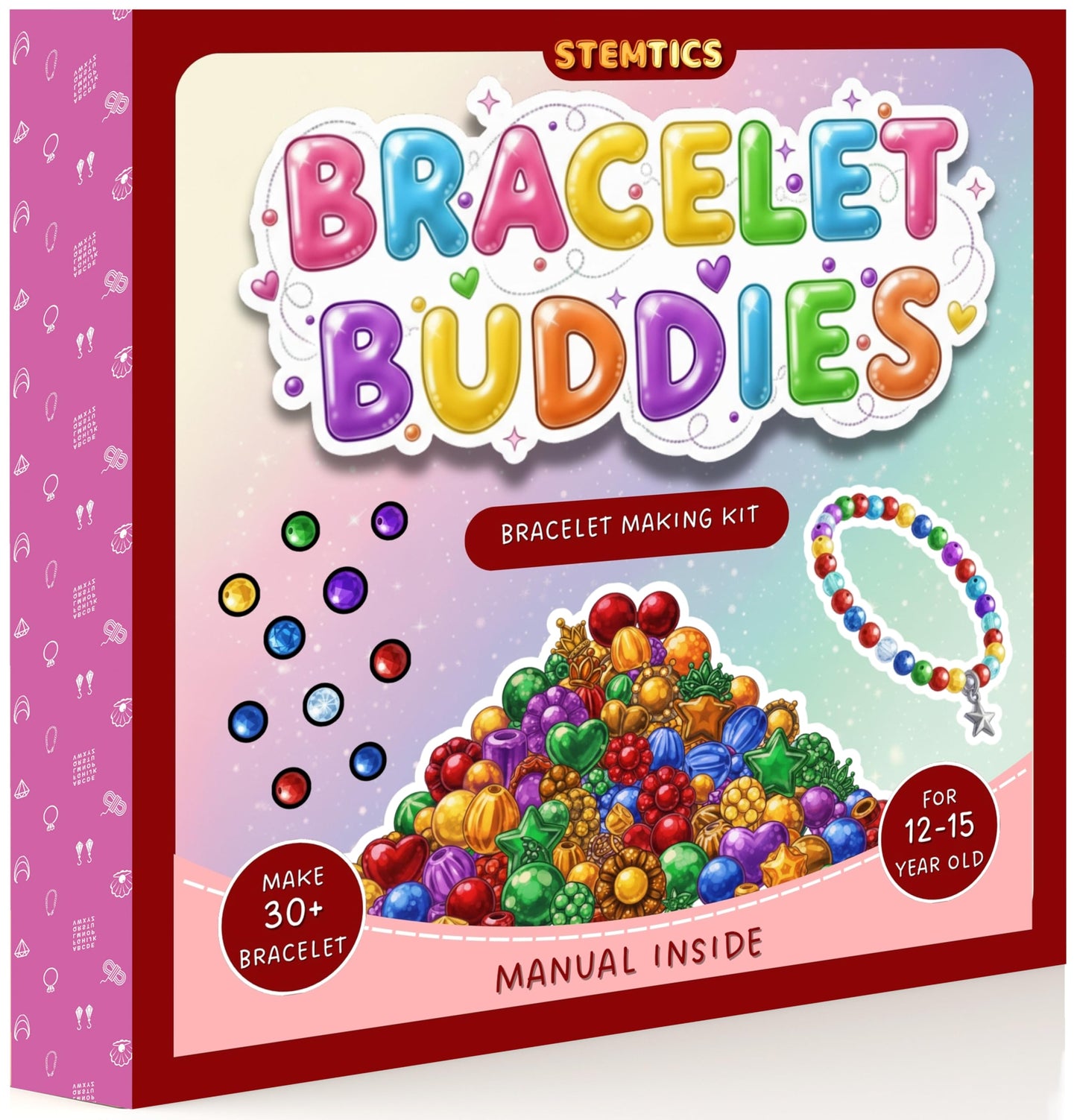 Multicolor Bracelet Making Kit for Girls Age 12-15 Years Old with Beads Acrylic. Close-up image showing color, shape, finish, and texture details.