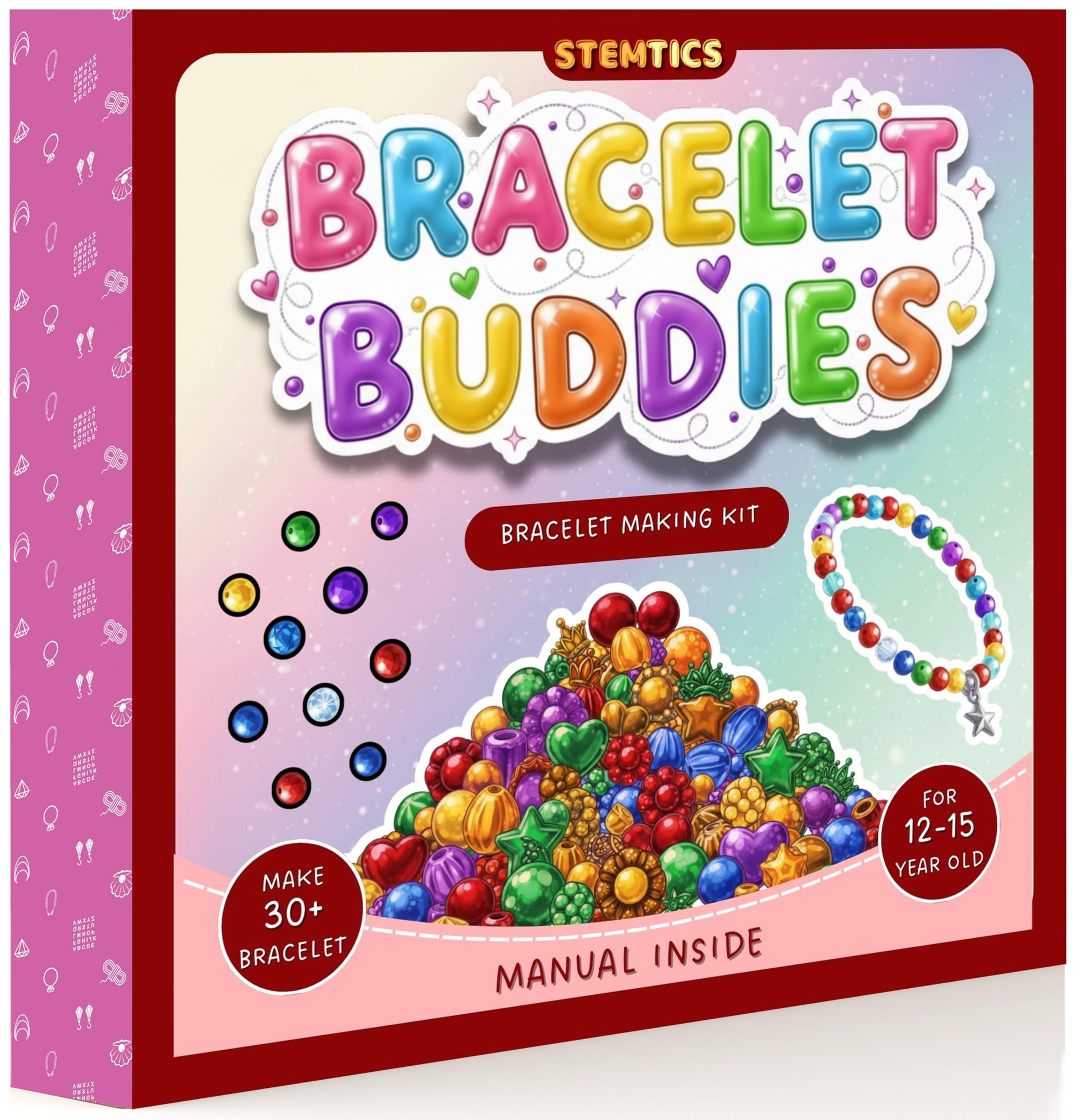 Multicolor Bracelet Making Kit for Girls Age 12-15 Years Old with Beads Acrylic. Close-up image showing color, shape, finish, and texture details.