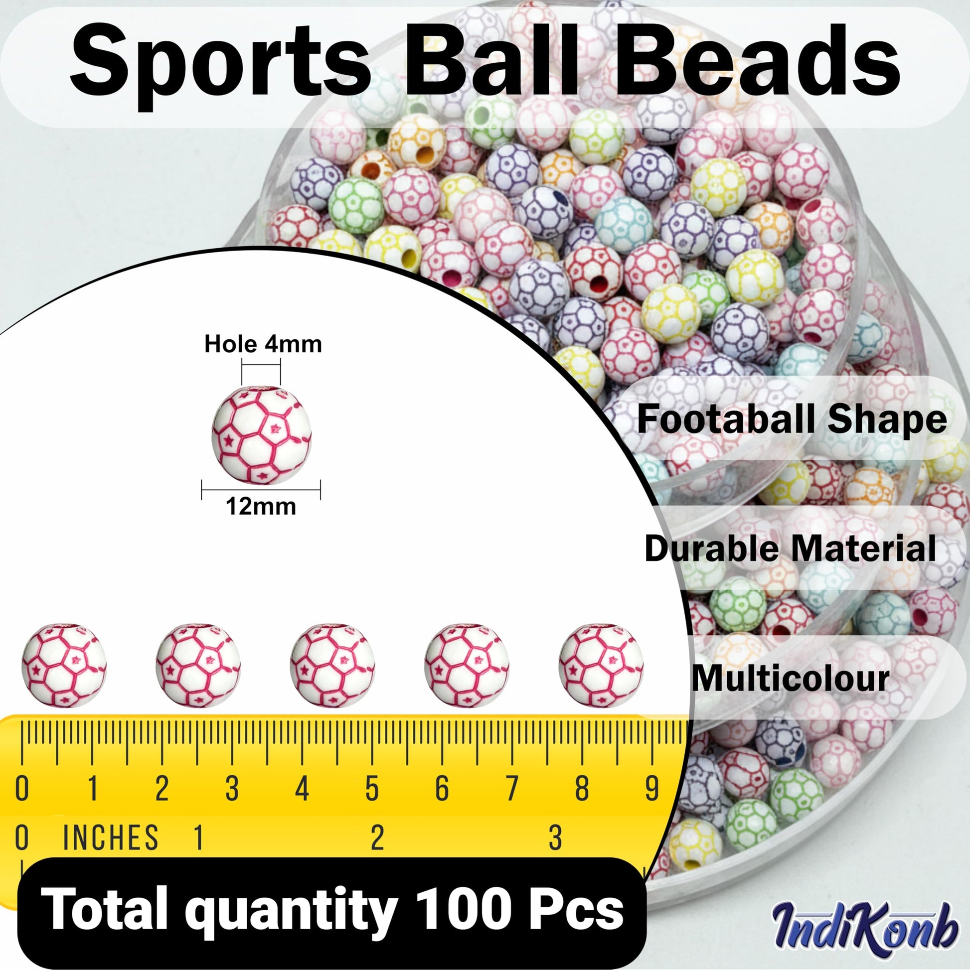 Decorative beads with soccer ball design in multicolor