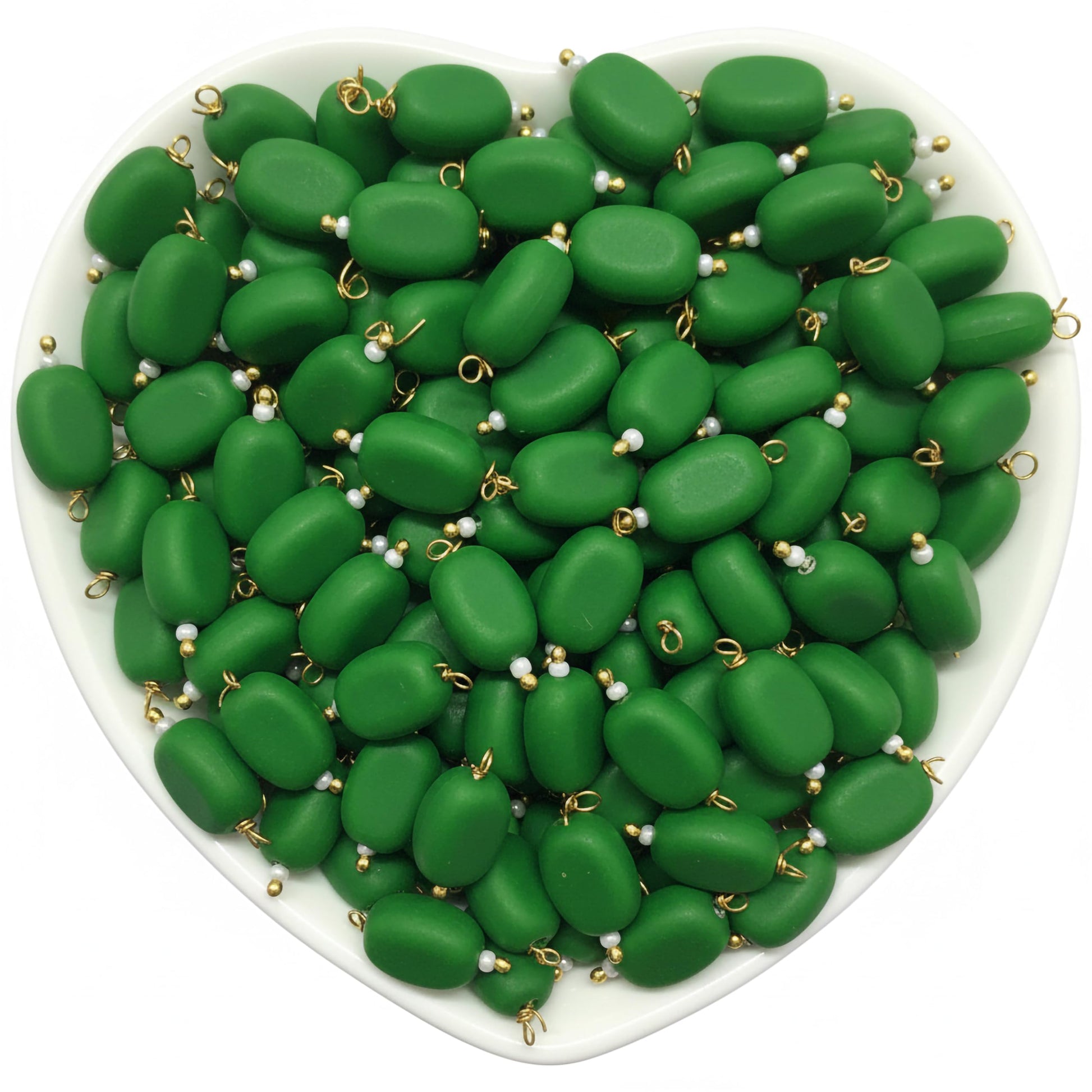Add smooth bead charm to saree kuchu work and earring drops with 10x7mm dark green smooth blouse latkan beads.