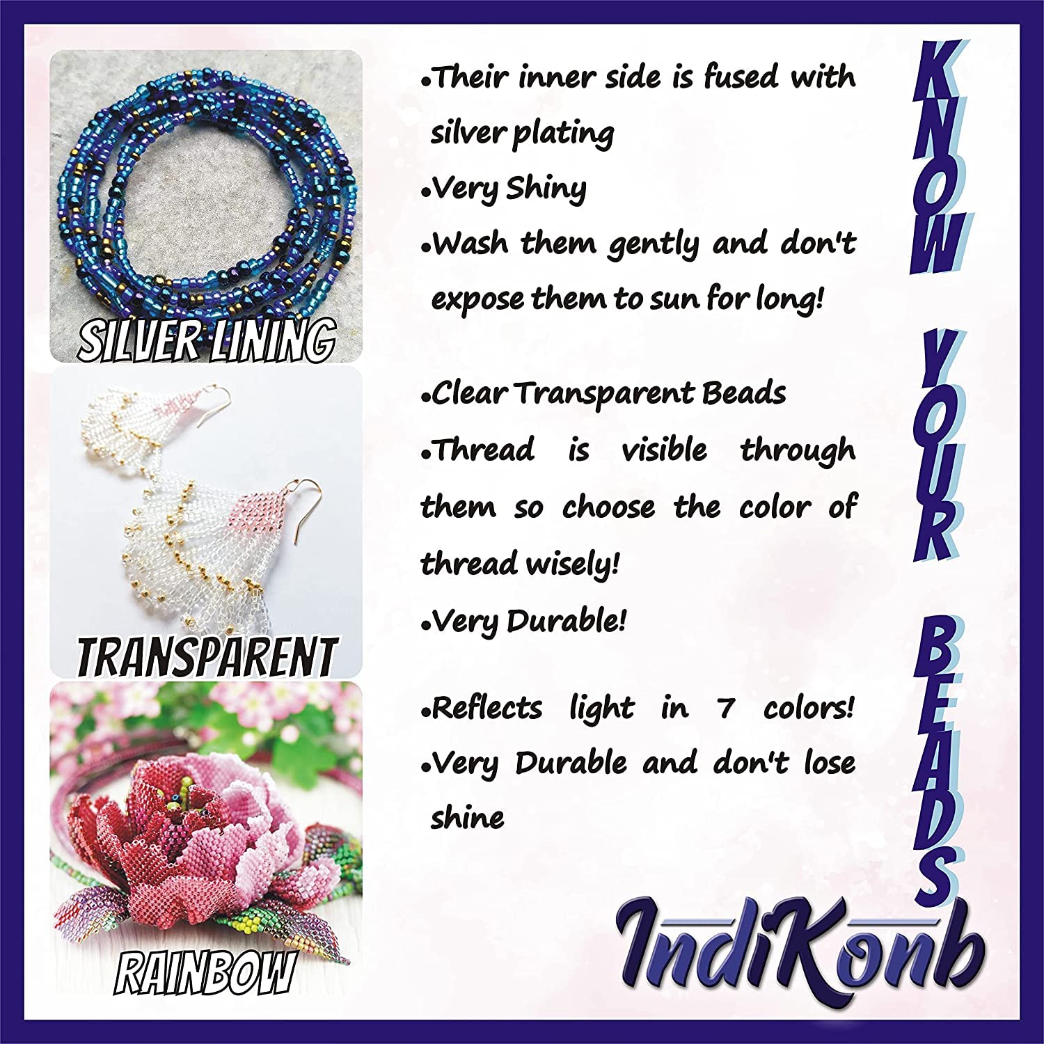 Add a neat craft texture, useful in handmade accessories and bracelet making into beading craft with silver and rainbow 3mm and 15 gm beads.