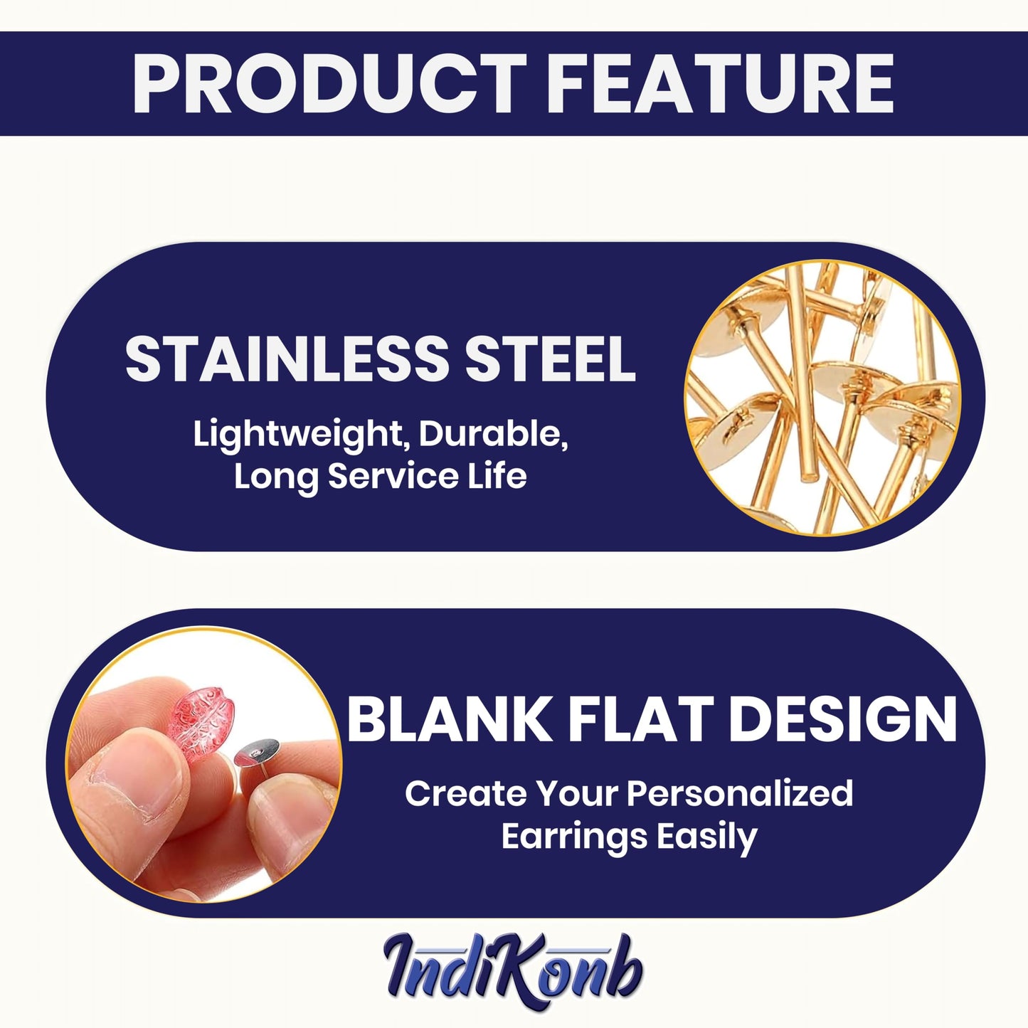 Gold Earring Posts and Backs Kit Stainless Steel. Alternate angle image showing product appearance and use.