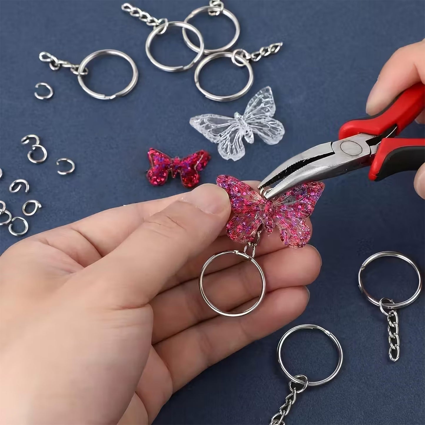 Silver Metal Split Keychain Rings with Open Jump Rings. Detailed image showing material, texture, and design.