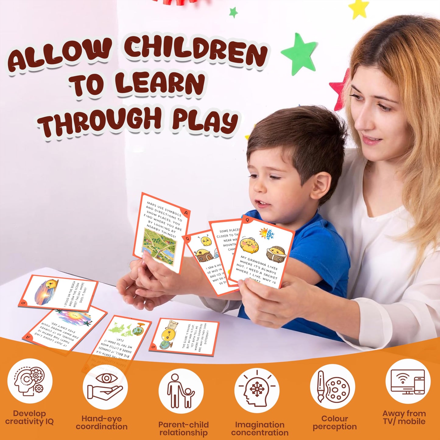 Multi-color Social Science Flash Cards for Kids Set Paper. Detailed image showing material, texture, and design.