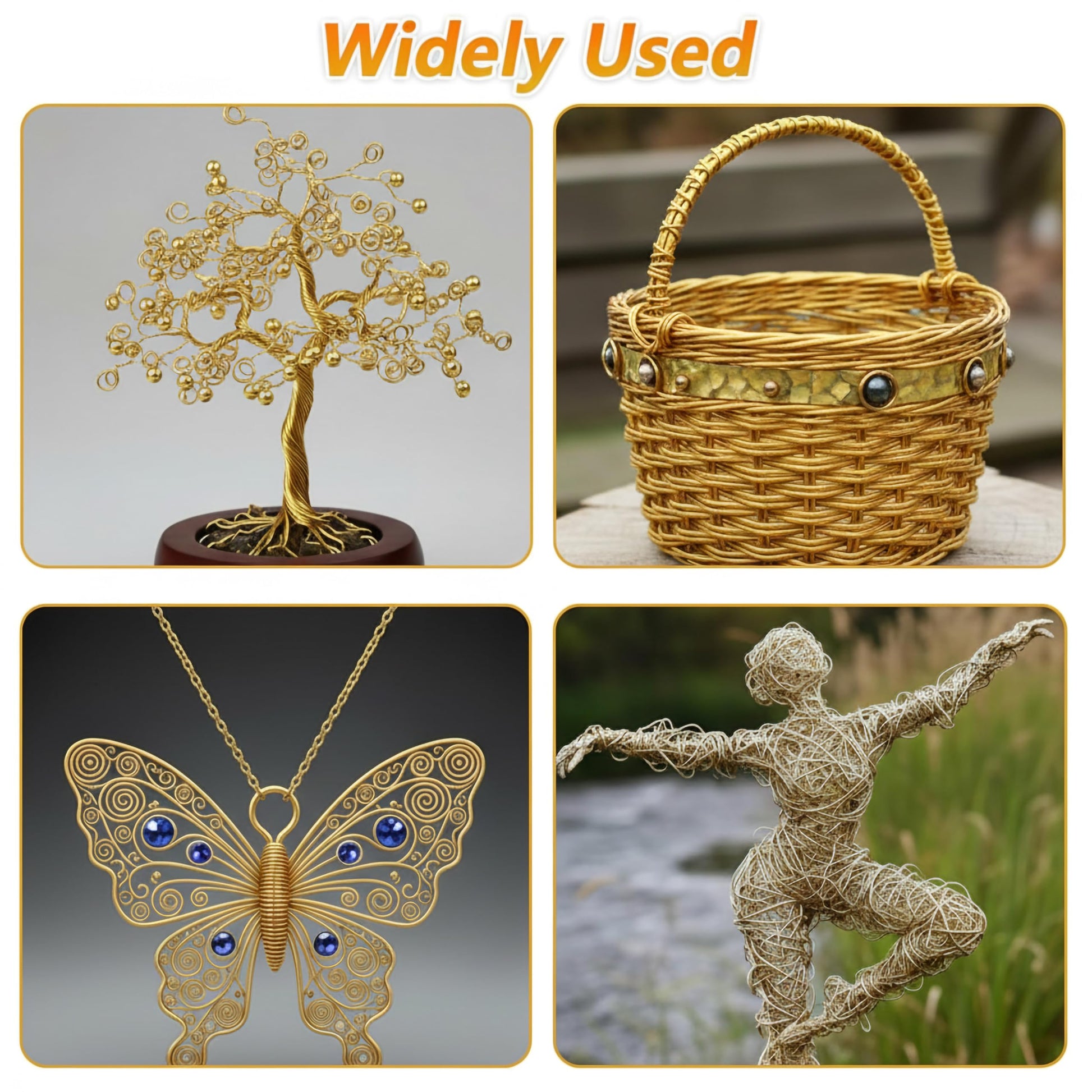 Create detailed necklace designs and bead stringing using smooth gold and silver tiger tail wires.
