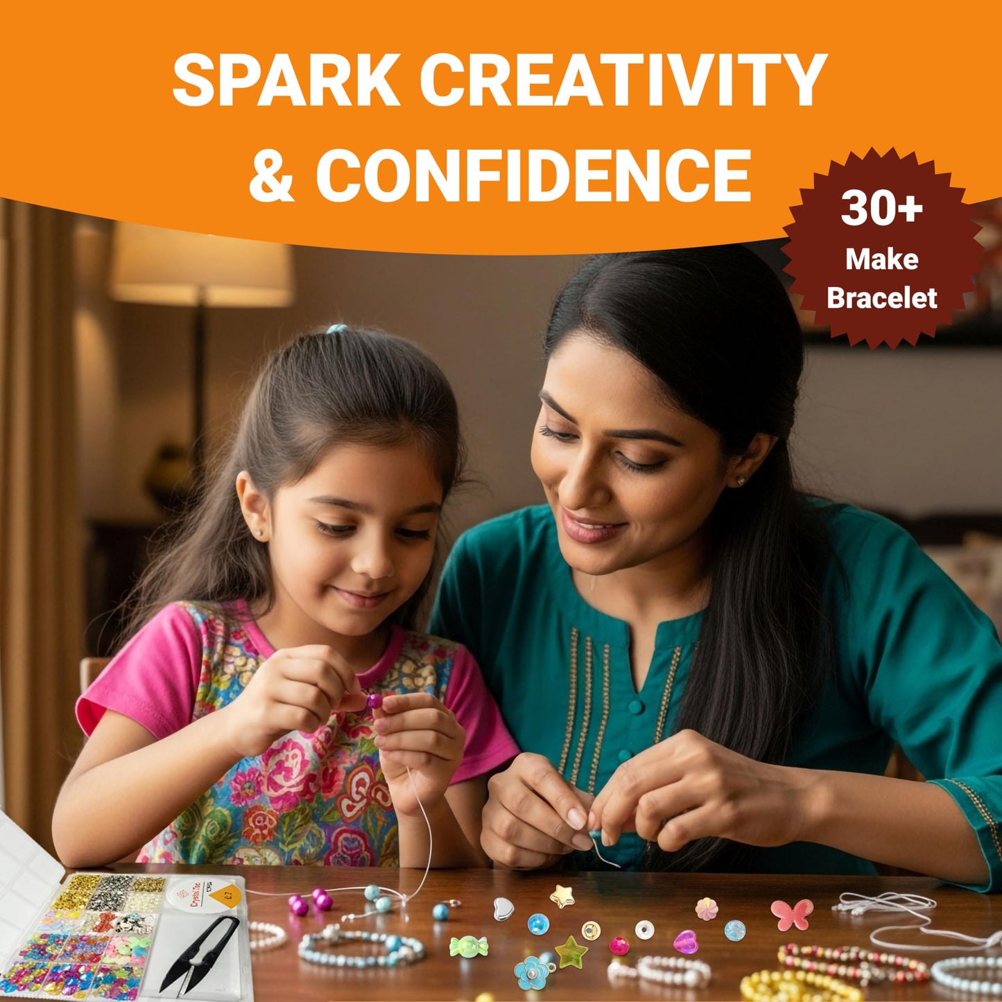 Multicolor Bracelet Making Kit for Girls Age 8-12 Years Old with Beads Acrylic. Additional close-up image highlighting material texture and color variety.