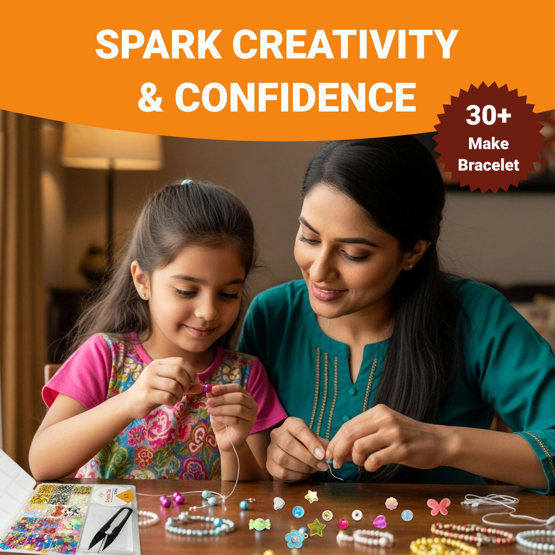Multicolor Bracelet Making Kit for Girls Age 8-12 Years Old with Beads Acrylic. Additional close-up image highlighting material texture and color variety.