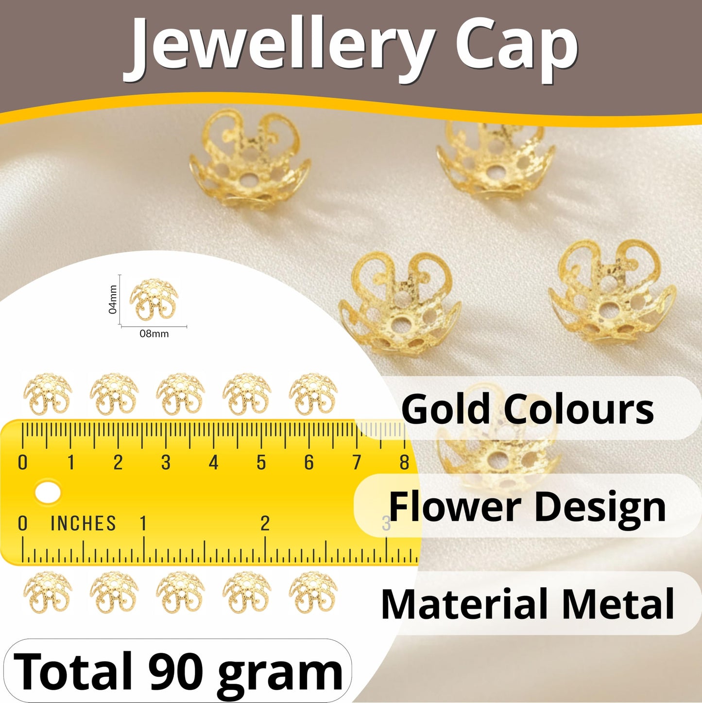 Make latkan work look more detailed with metallic gold golden jewelry caps for bead jewelry.