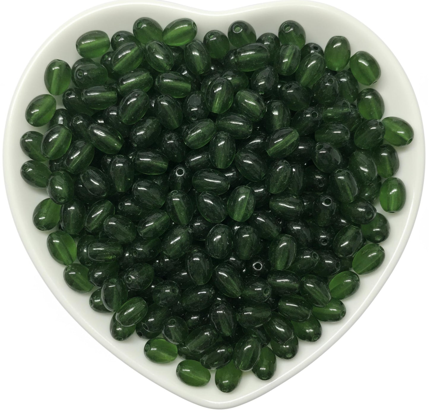 Bring neat handmade detail to latkan designs and DIY jewelry projects through 8x5mm dark green glossy transparent bead drops.