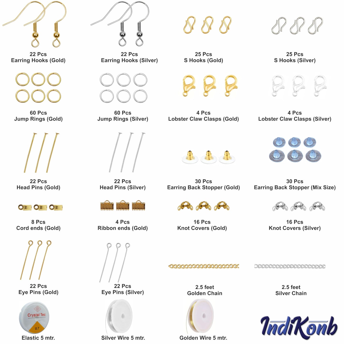 Multicolour and gold metal jewellery making kit is a clean finishing element for craft classes, creative bead projects and decorative craft finishing.