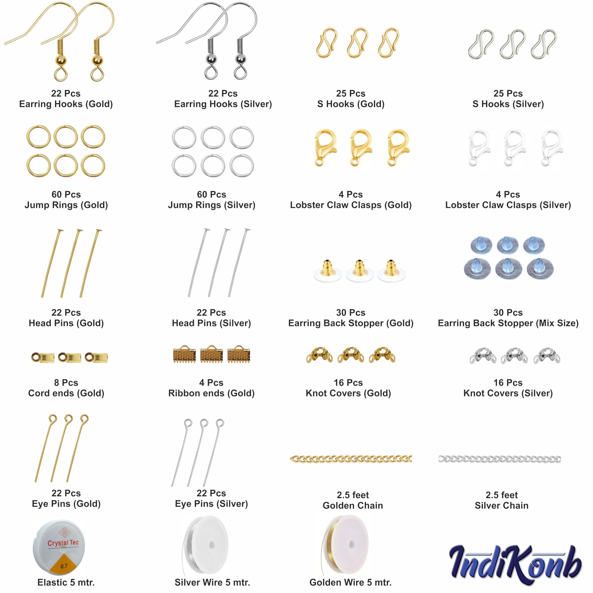 Multicolour and gold metal jewellery making kit is a clean finishing element for craft classes, creative bead projects and decorative craft finishing.