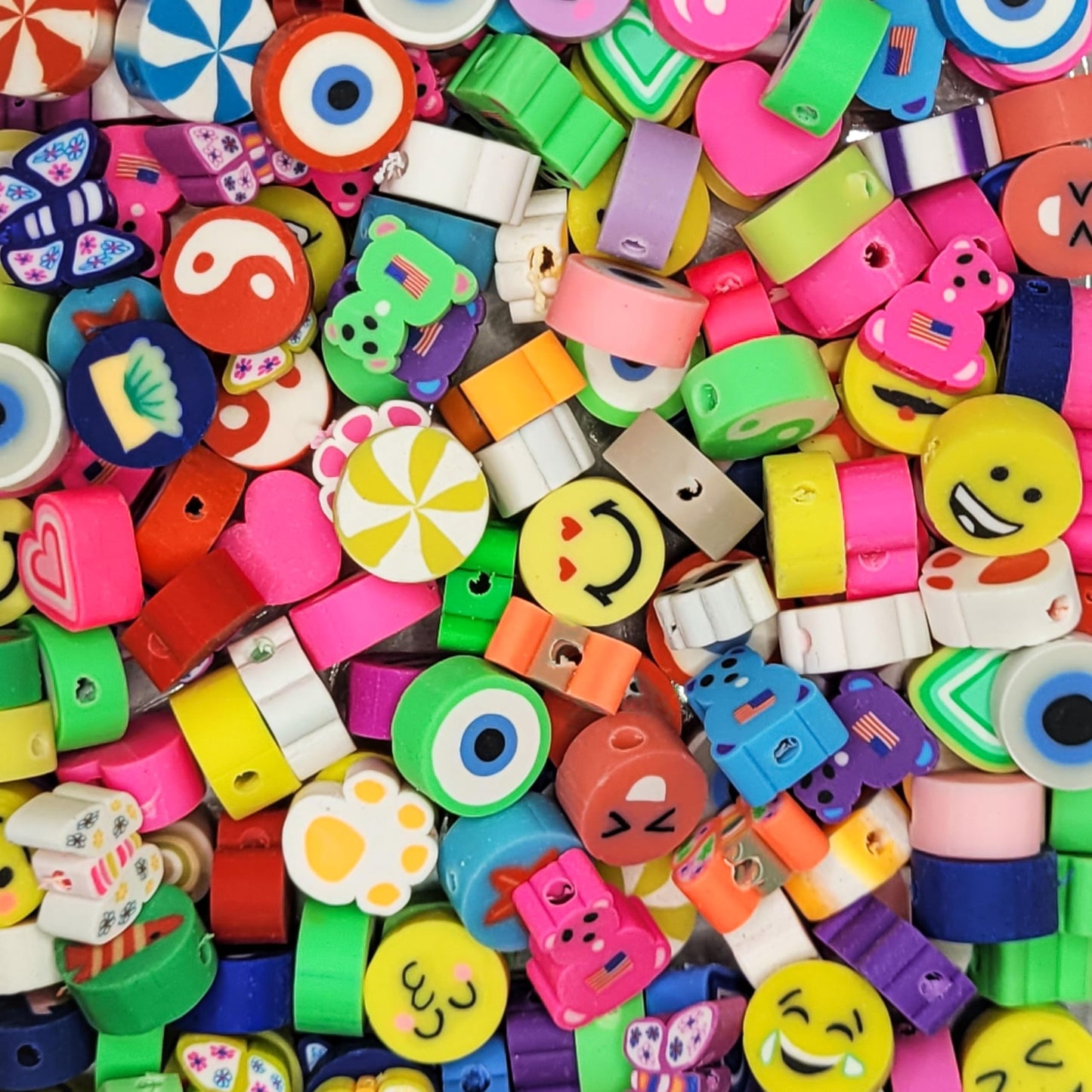 When bracelet making, necklace making and DIY jewellery projects needs a clean decorative look, multicolour fimo and polymer clay beads work well.