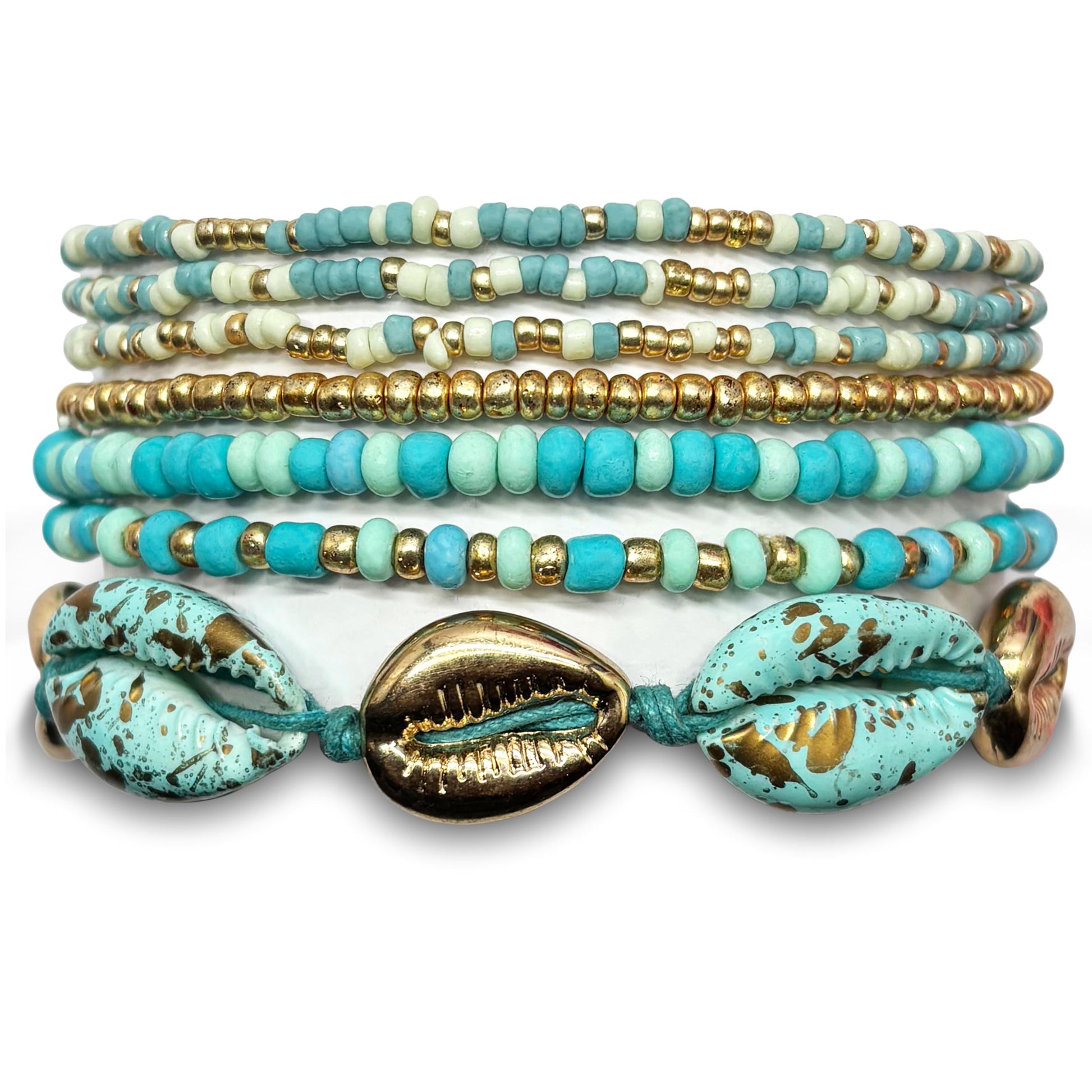 Bohemian Blue Layered Bracelets Stack for Women, Shell Aqua product image