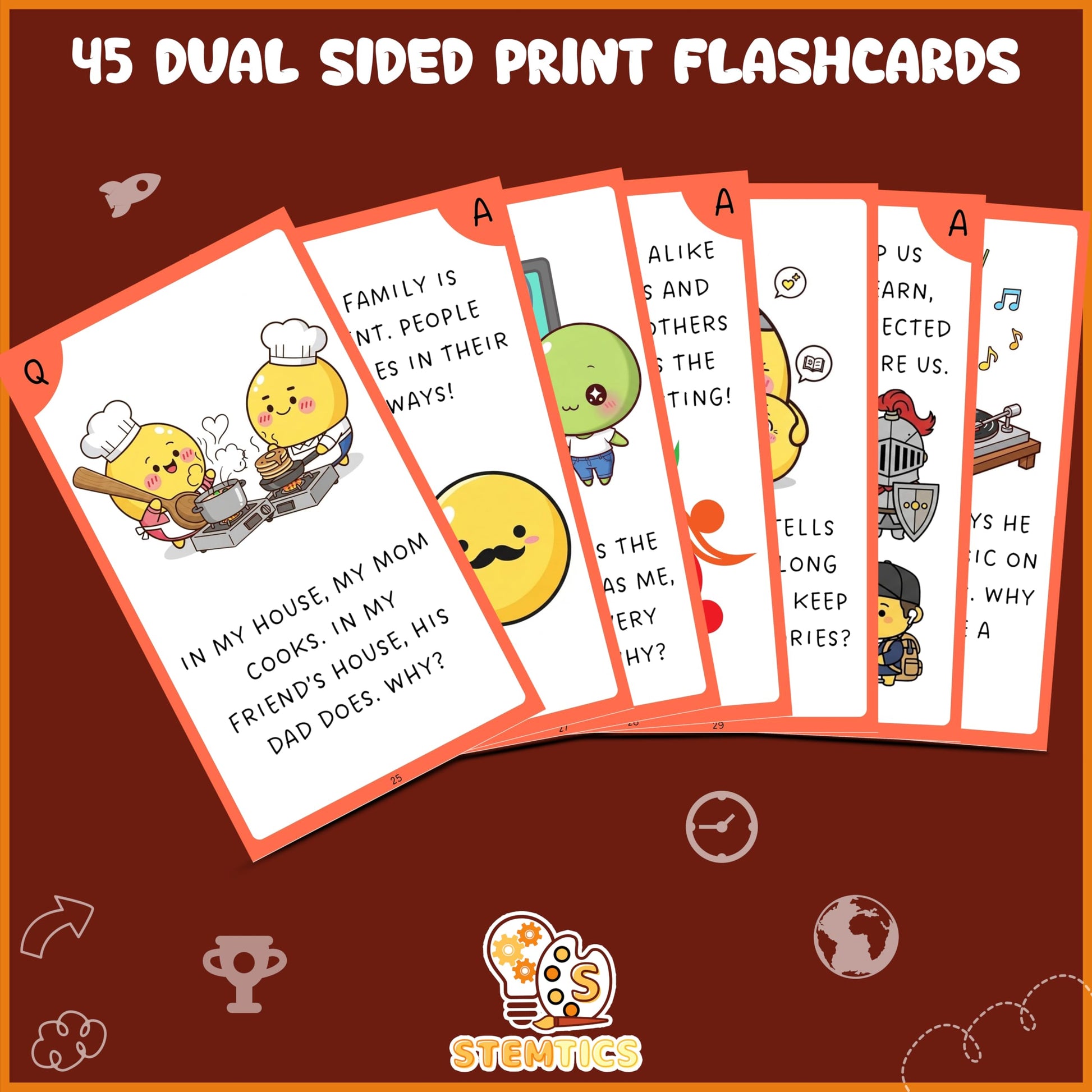 Multi-color Social Science Flash Cards for Kids Set Paper. Close-up image showing product details and finish.