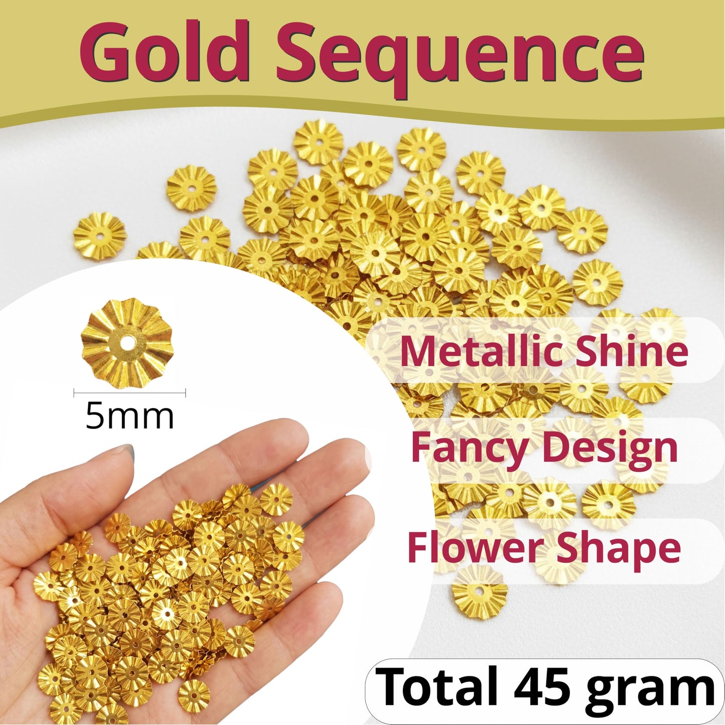 Keep maggam work and dress decoration looking polished with shiny gold dress craft sequins.