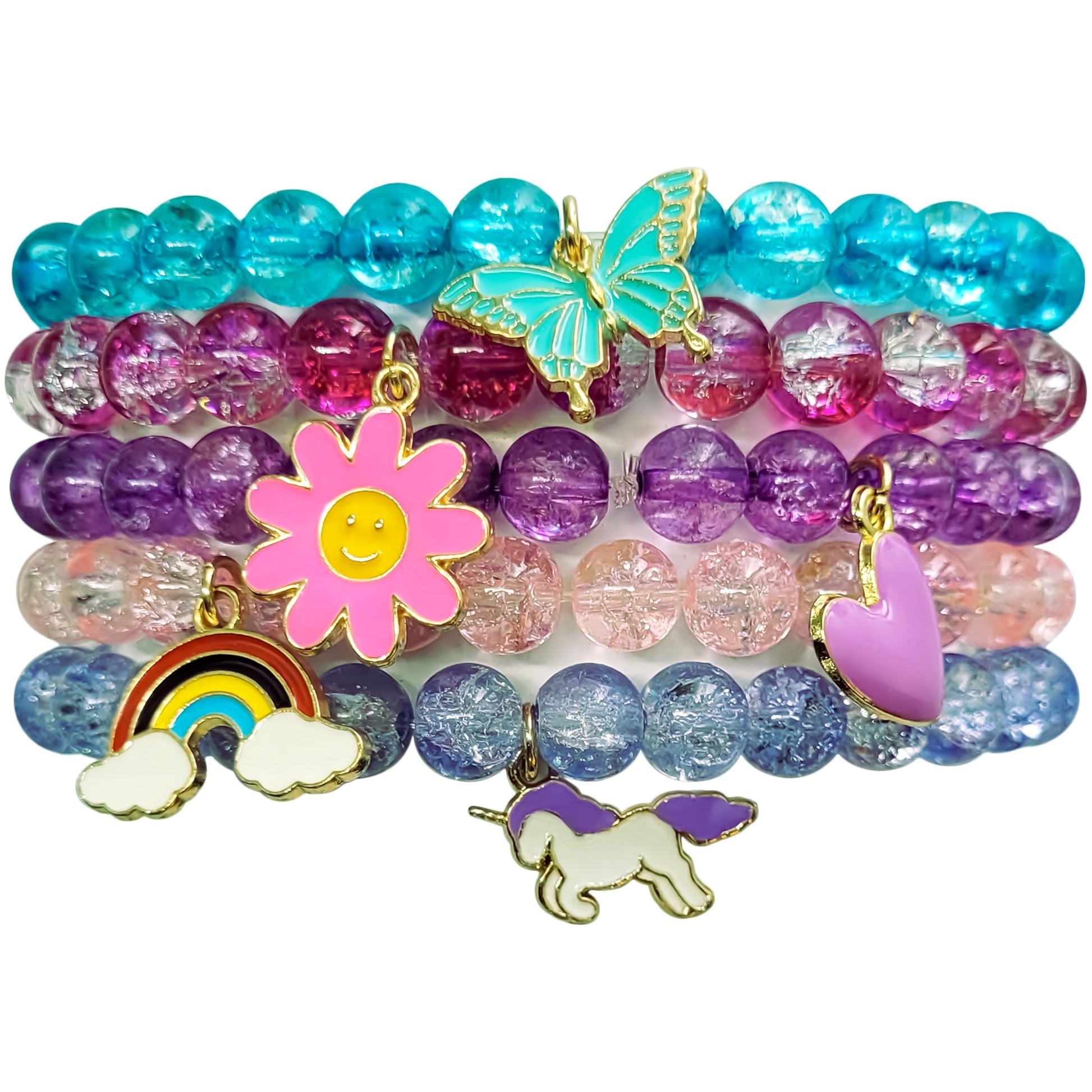 Multicolor Unicorn Bracelet Making Kit with Beads and Charms Acrylic. Main product image showing the full assortment for jewelry making and craft work.