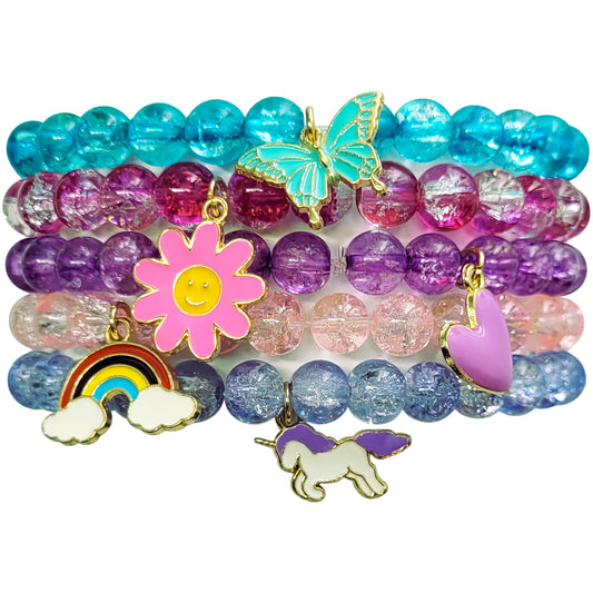 Multicolor Unicorn Bracelet Making Kit with Beads and Charms Acrylic. Main product image showing the full assortment for jewelry making and craft work.
