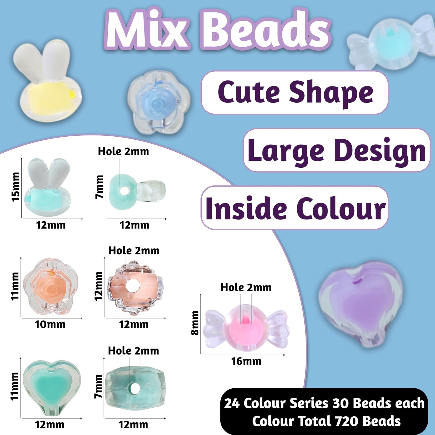 All beads and multicolour plastic and acrylic beads offer a handmade beadwork accent to handmade projects for necklace making and DIY jewellery projects.
