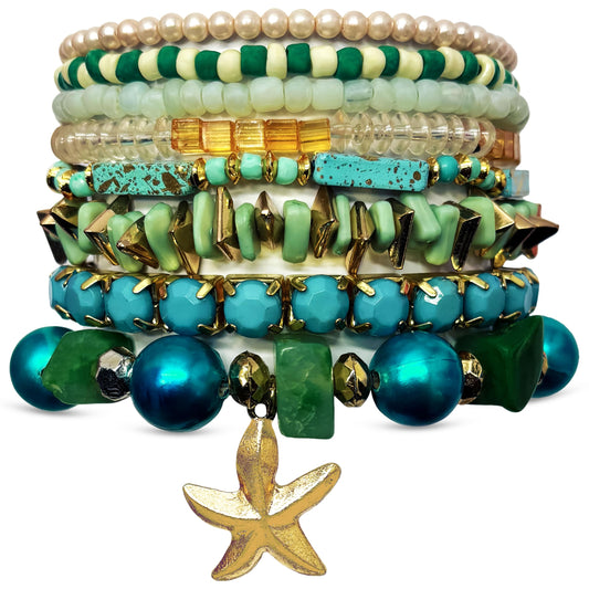 Bohemian Stacked Beaded Bracelet Set for Women & Girls green product image