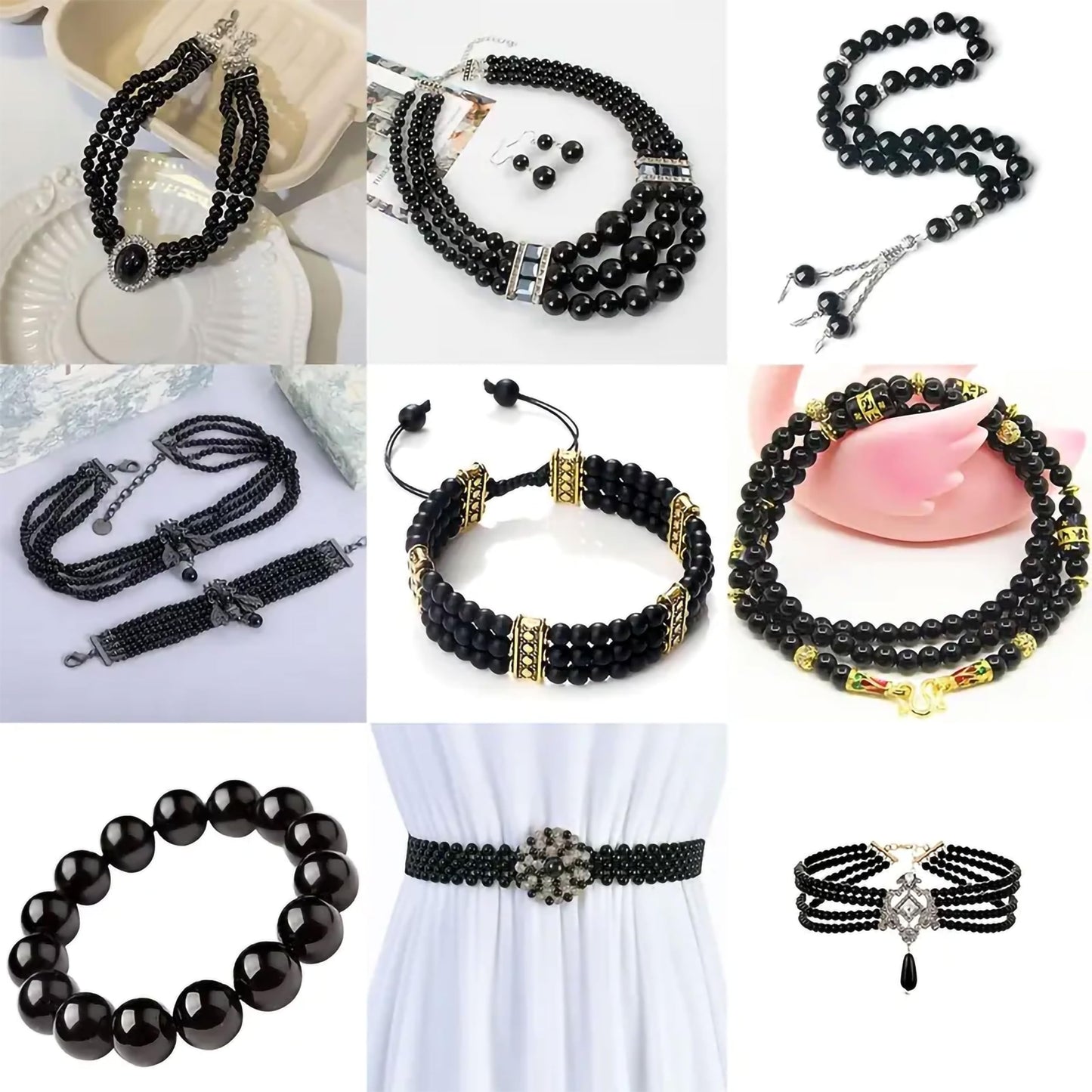 8mm and black 8mm and 3mm beads bring visual interest to necklace making and DIY jewellery projects with handmade beadwork accent to handmade projects.