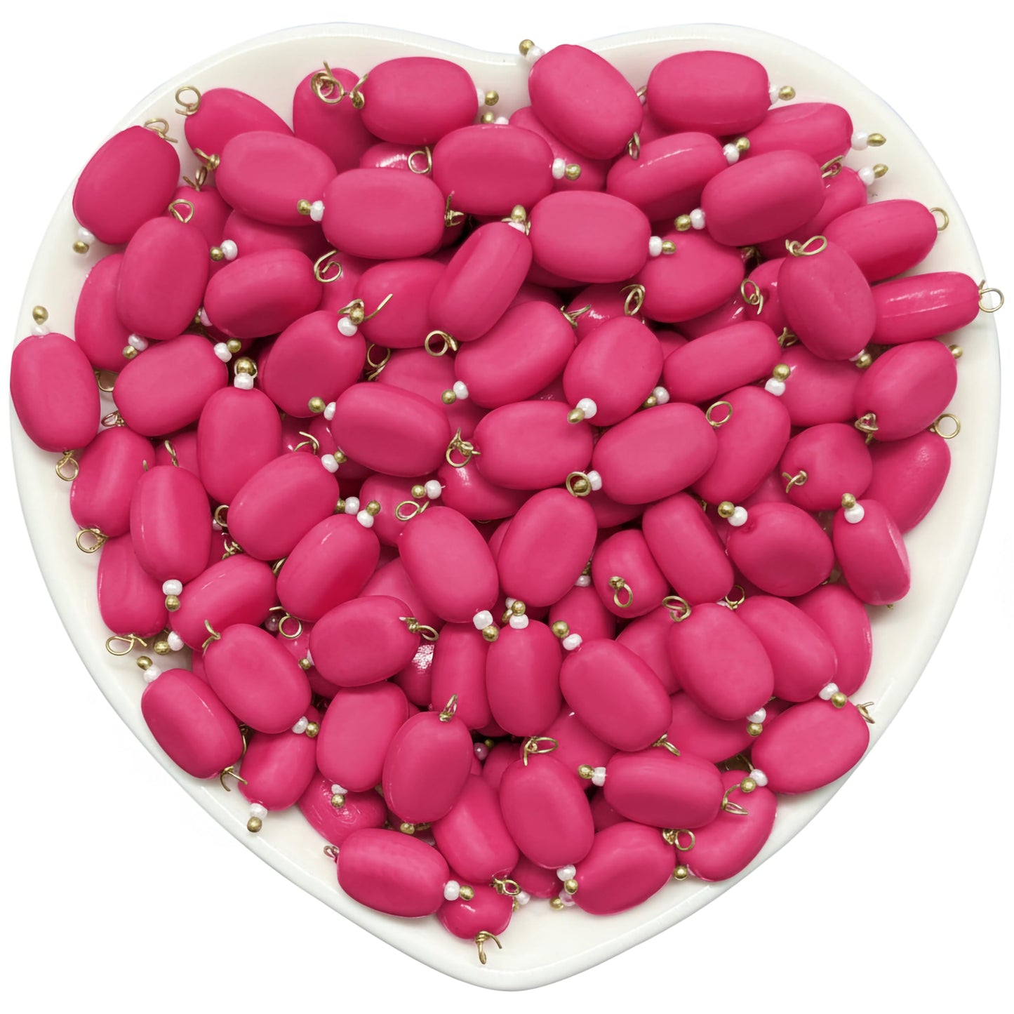 Create detailed saree kuchu work and earring drops using 10x7mm magenta smooth oval bead drops.