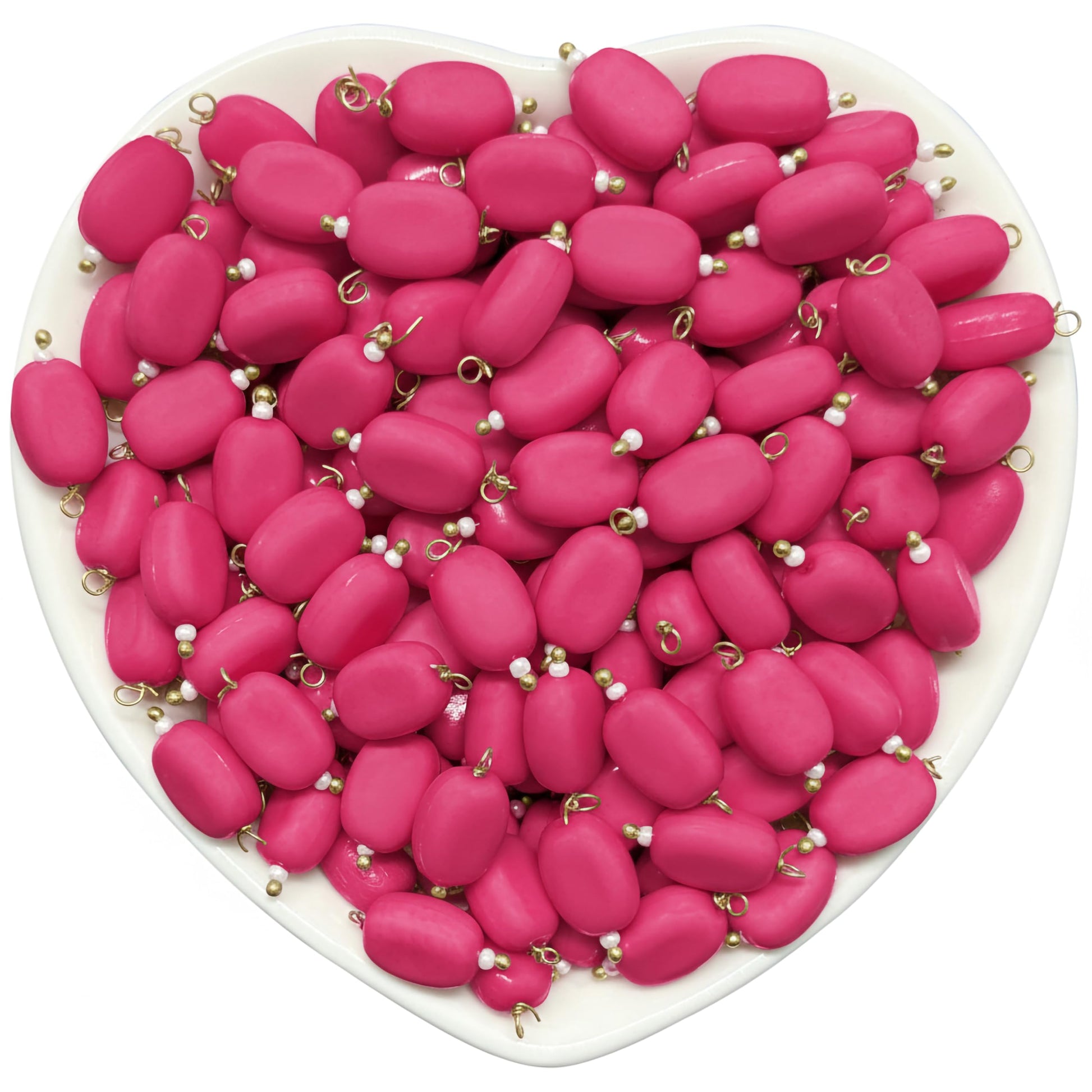 Create detailed saree kuchu work and earring drops using 10x7mm magenta smooth oval bead drops.