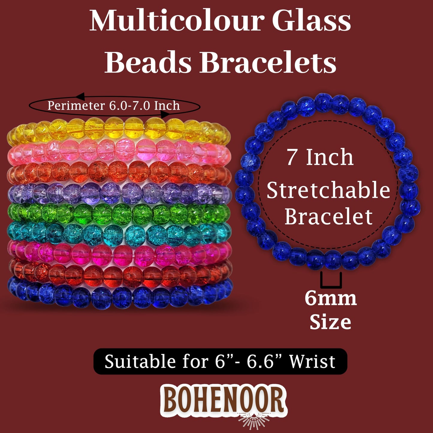 Multicolour glass and elastic bracelet gives festive outfits a neat visual lift.