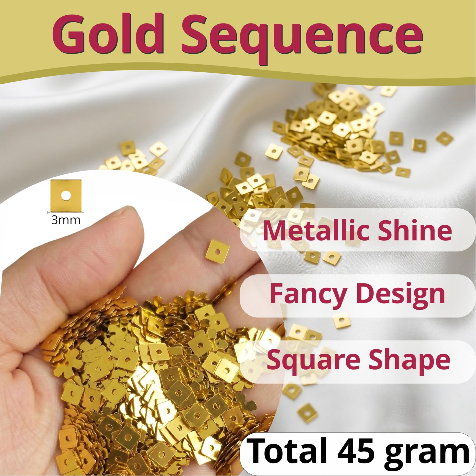Bring neat handmade detail to maggam work and dress decoration through shiny gold metallic sequin embellishments.