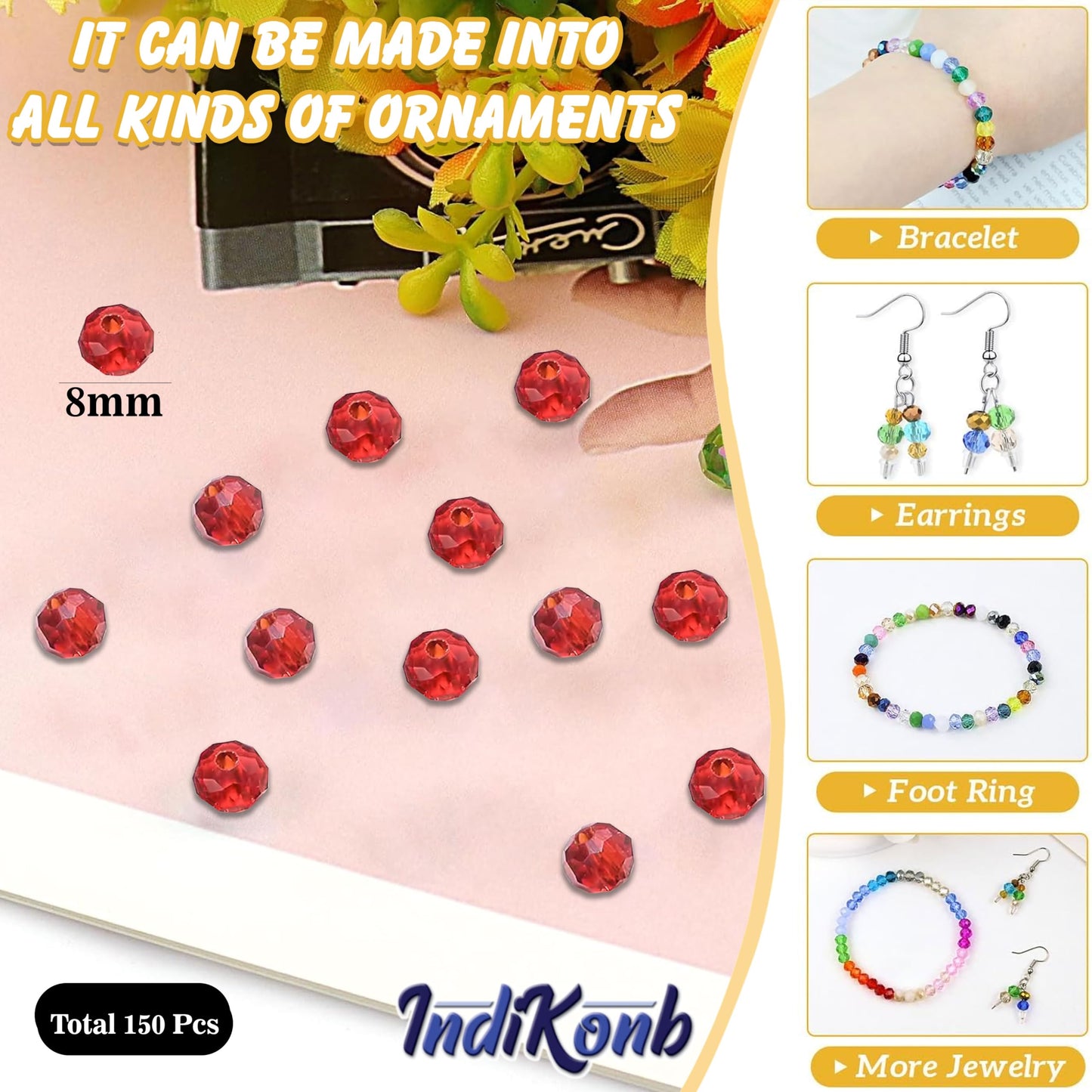 Handmade beadwork accent to handmade projects makes red and transparent 8mm and 90 grams beads stand out in necklace making and DIY jewellery projects.