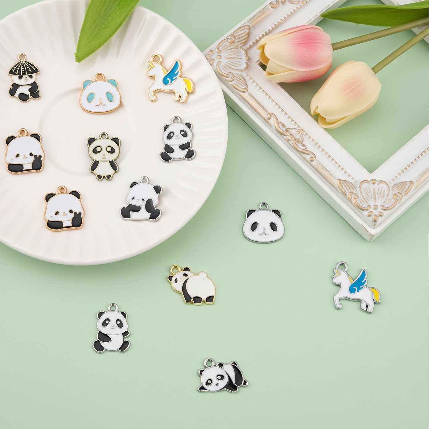 Multicolour 50 pieces charms help add a neat decorative finish to DIY jewellery projects, bag accessories and decorative craft finishing.