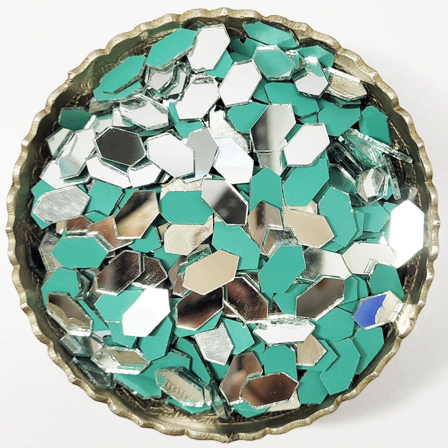 Silver Fancy Small Hexagon Glass Pieces for Art and Craft. Main product image showing the full product layout.