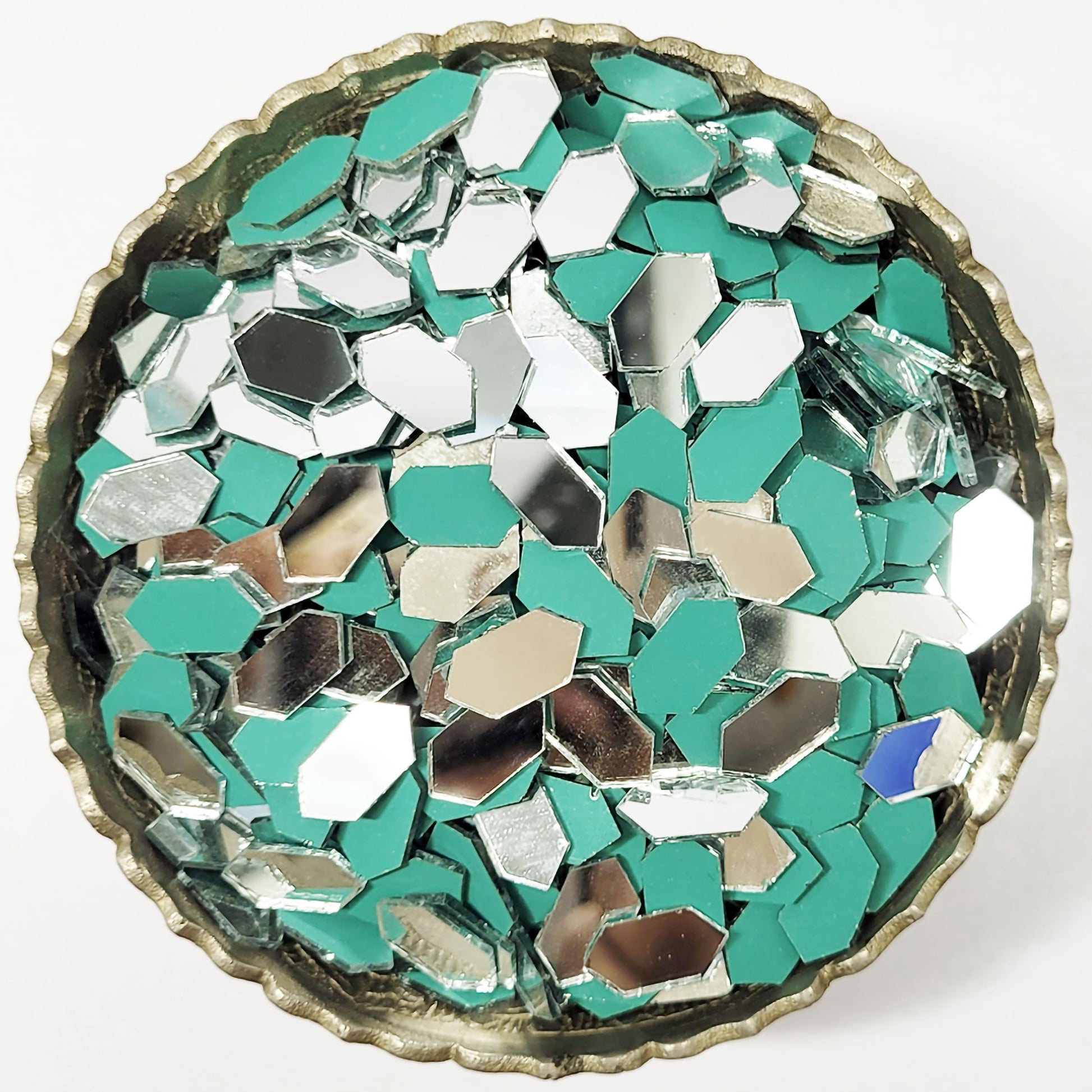 Silver Fancy Small Hexagon Glass Pieces for Art and Craft. Main product image showing the full product layout.