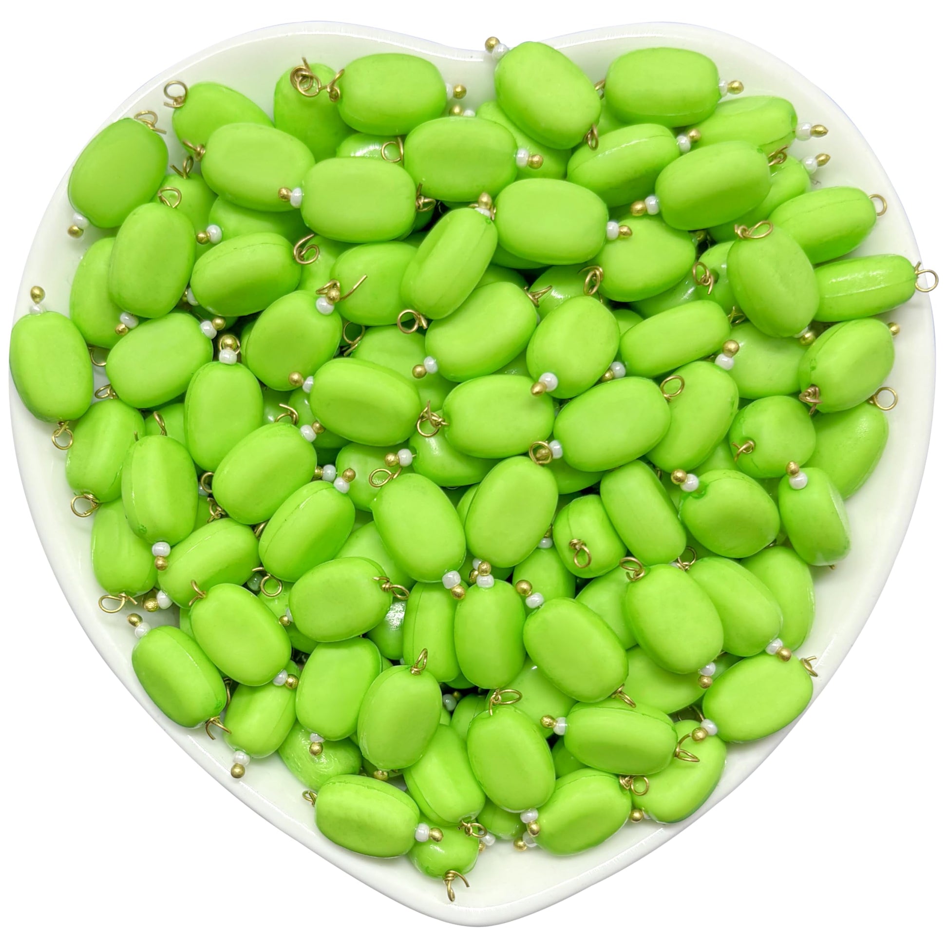 Choose 10x7mm green smooth traditional hanging beads to add glossy shine across handmade jewelry projects and blouse latkans.