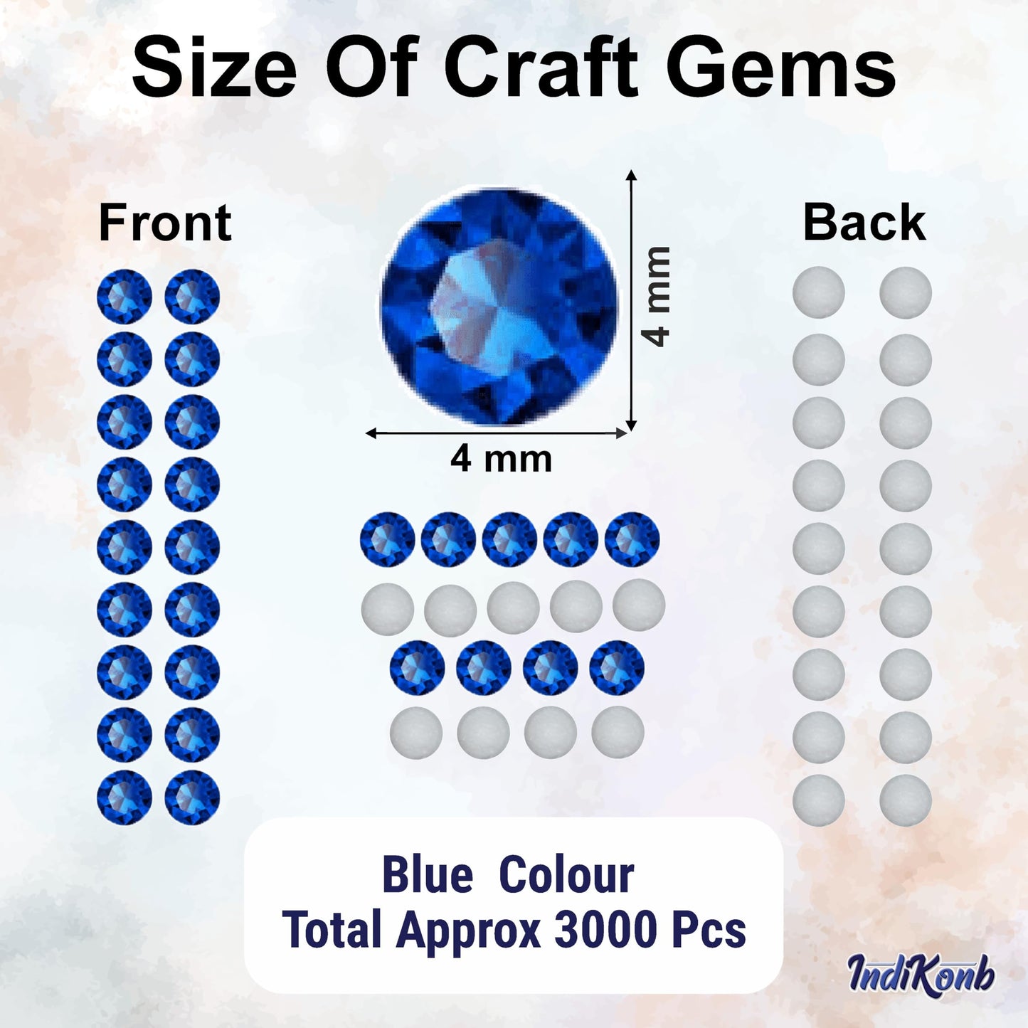 Blue 4mm and multicolour 4mm, 5mm, 6mm rhinestones and flatback stones help finish Lippan art and fabric decoration with a refined look.