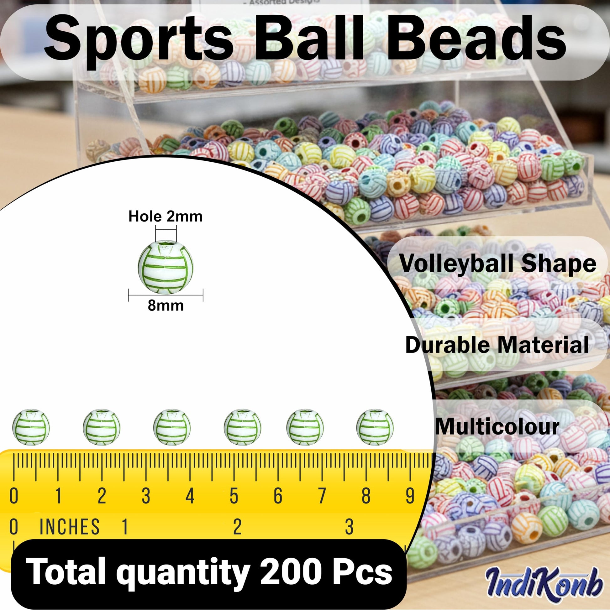 Colorful volleyball design beads for jewelry making crafts