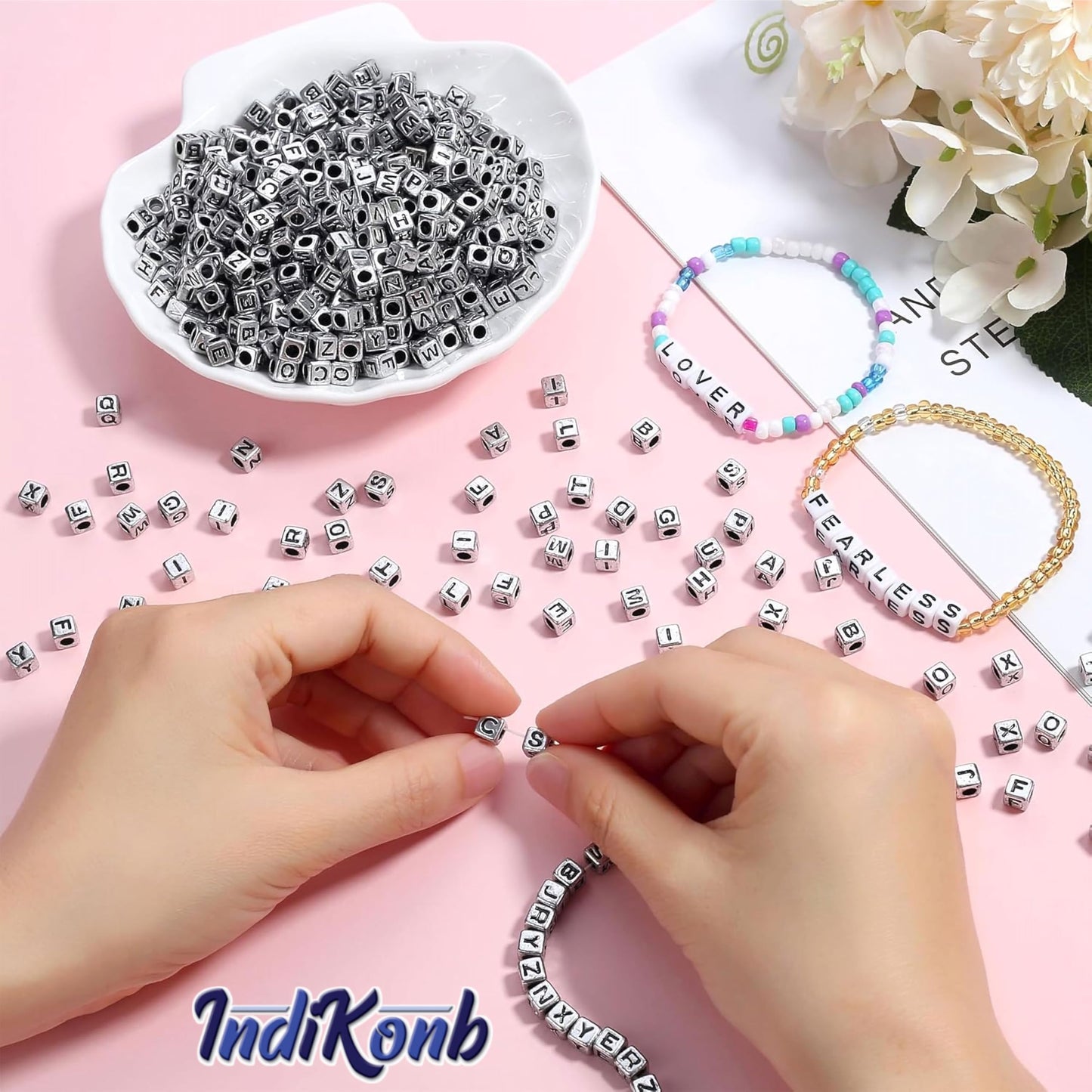 To add a neat decorative finish, place silver black 6 mm and 6mm beads into DIY jewellery projects, beading craft and decorative craft finishing.