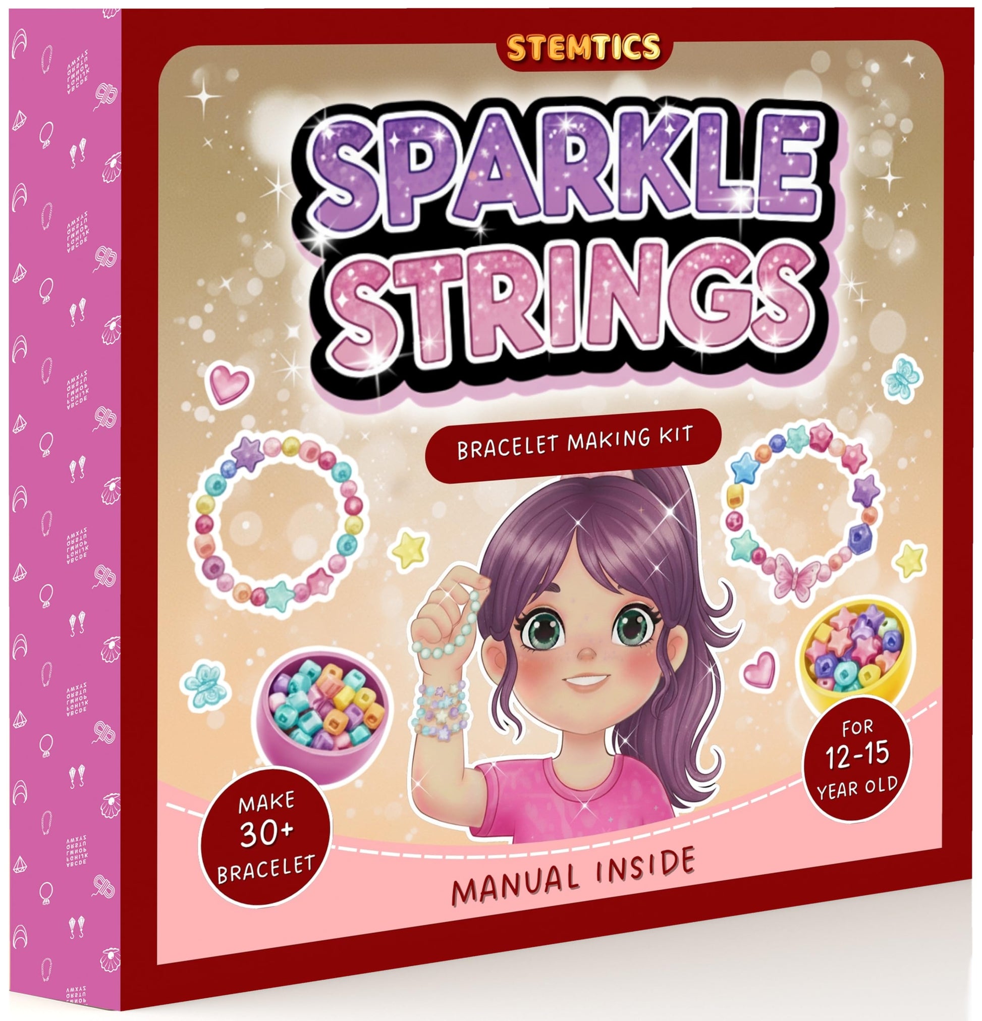 Multicolor Bracelet Making Kit for Girls Age 12-15 Years Old with Beads Acrylic. Close-up image showing color, shape, finish, and texture details.