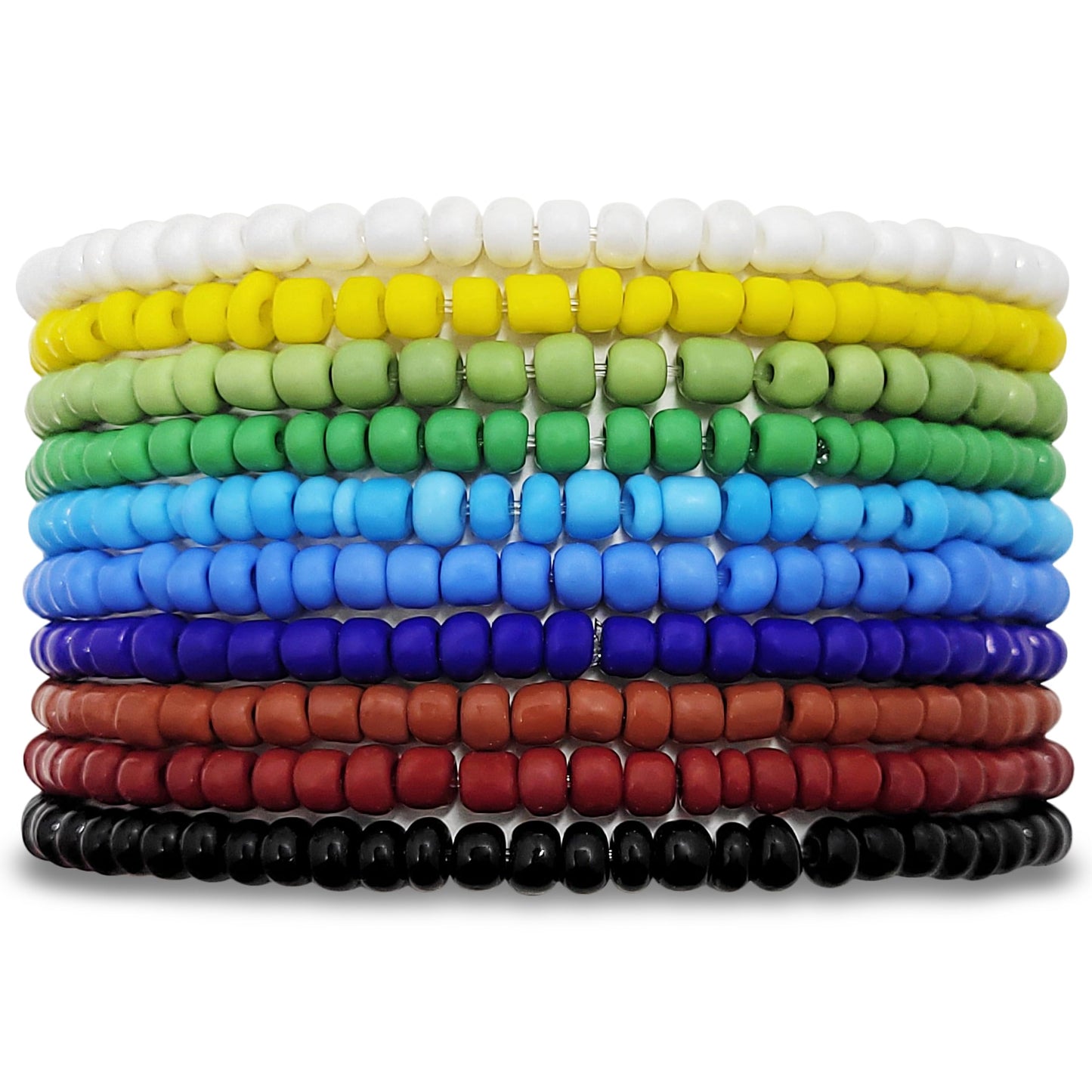 For party wear, multicolour glass and elastic bracelet adds a balanced decorative detail.