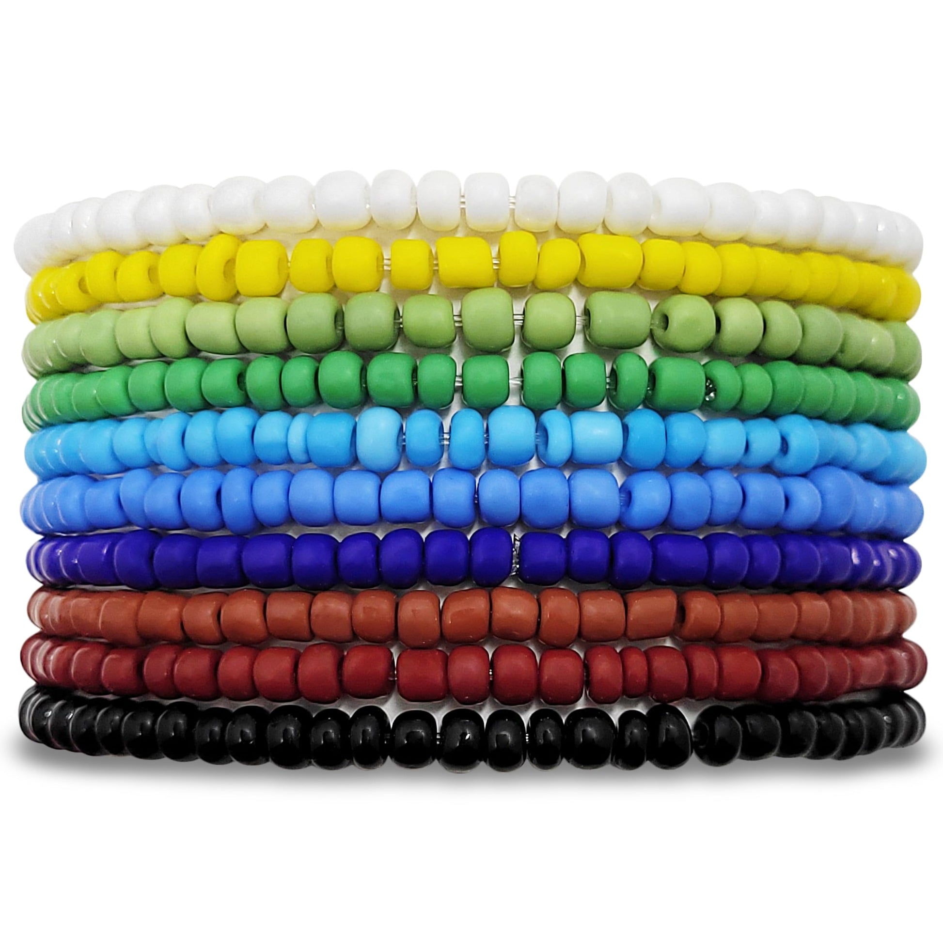 For party wear, multicolour glass and elastic bracelet adds a balanced decorative detail.