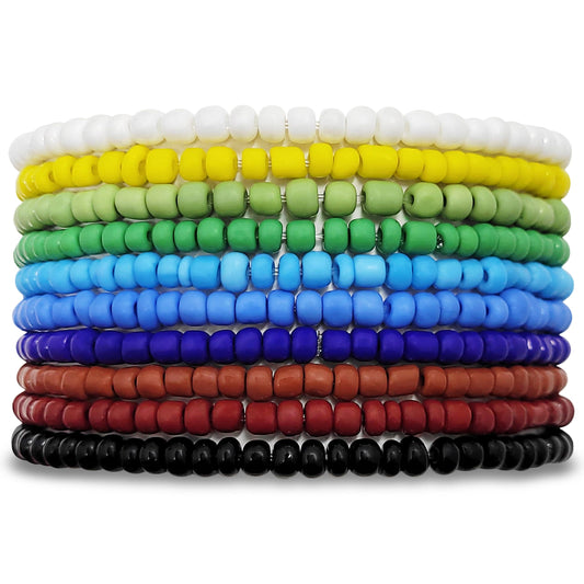 For party wear, multicolour glass and elastic bracelet adds a balanced decorative detail.