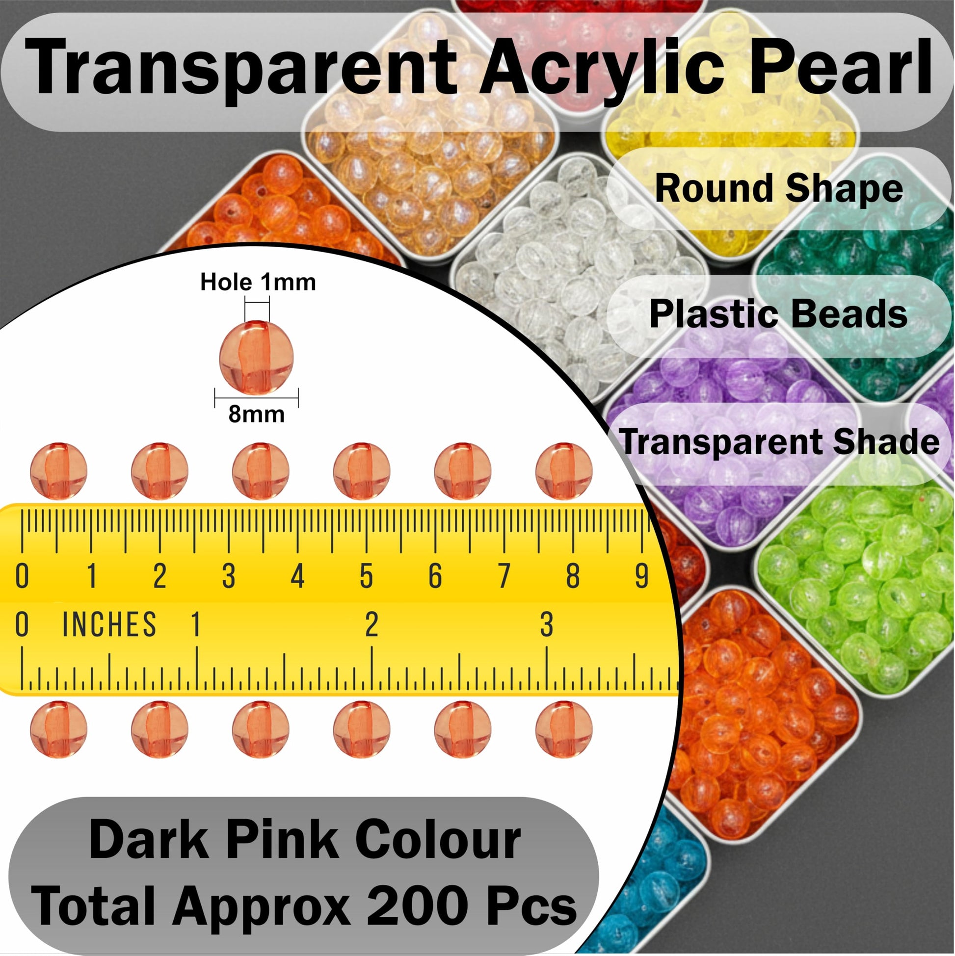 Transparent Rainbow Acrylic Beads for Jewellery Making Dark Pink image 2