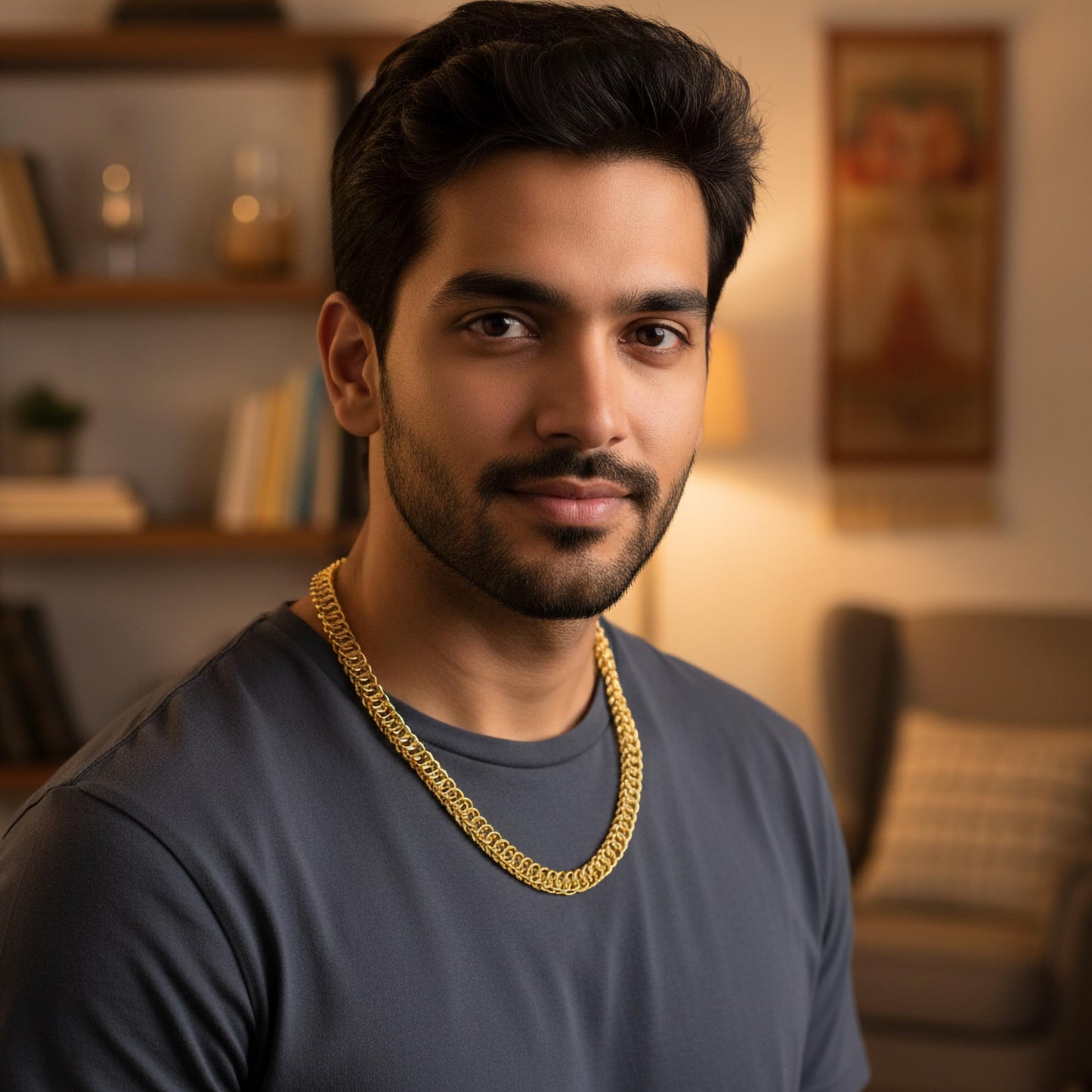 Bold linked metal chains add fashion-ready shine to boys necklace looks and casual outfits.