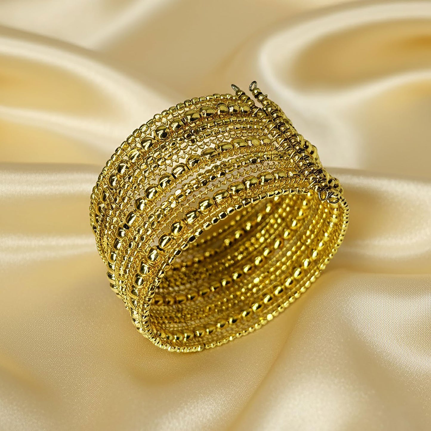 Gold Plated Cuff Bracelet for Women, Chunky Kada Bangle Set GOLDEN image 4