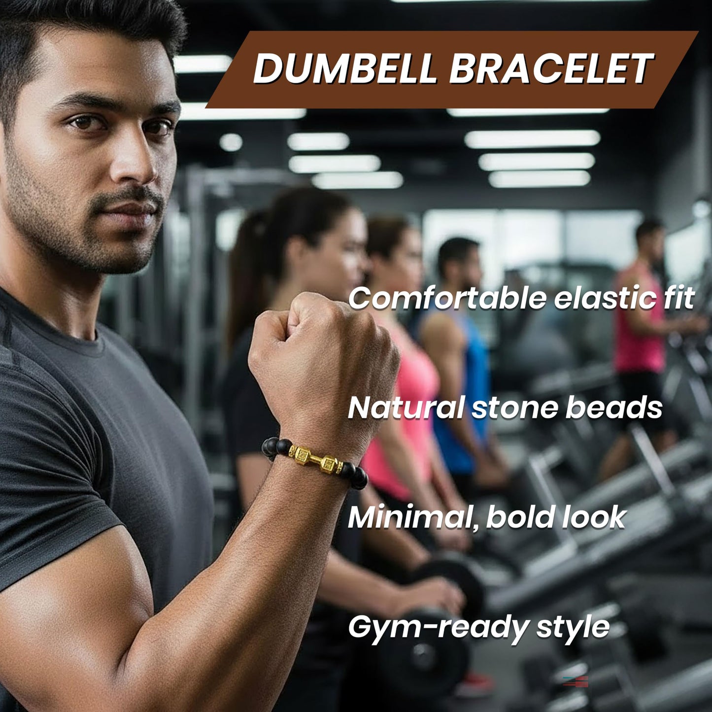 Black and Gold Dumbbell Bracelet for Men, Gold Dumbbell Black and Golden image 2