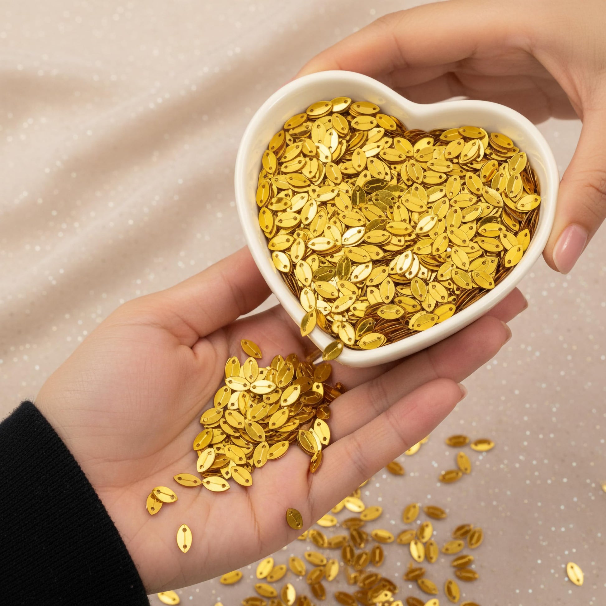 Use festive gold dress craft sequins to add clean detail to boutique craft projects and aari embroidery.