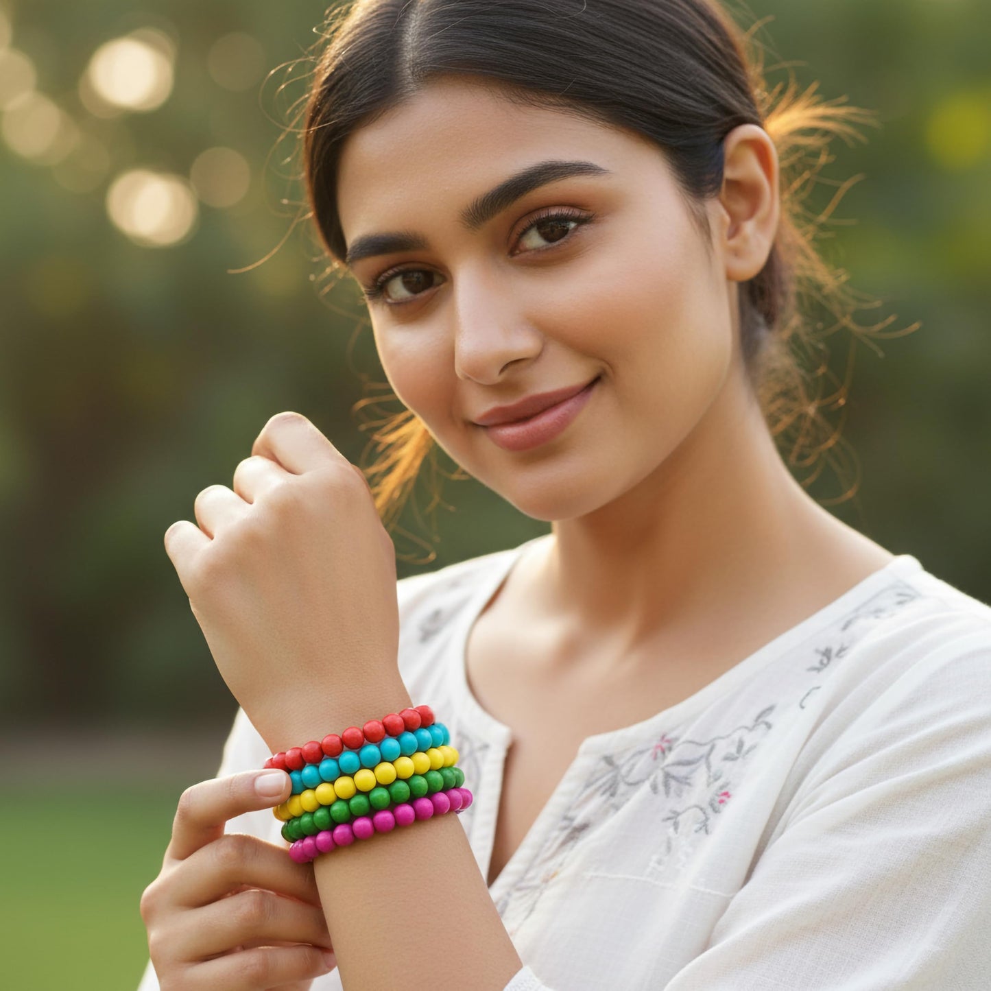 Multicolor Wooden Bead Bracelet Set for Women & Girls Multicolour image 2