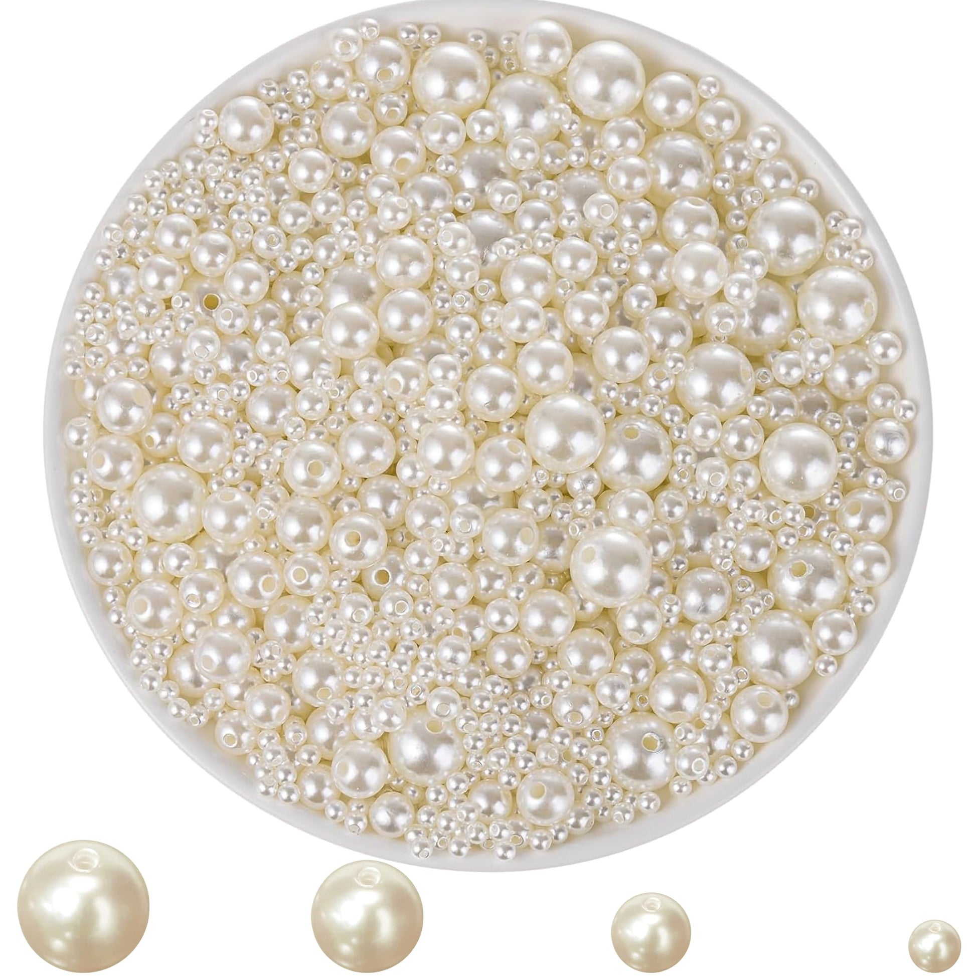 White Pearl Beads for Craft & Jewelry Making, Multi-Size 5mm Mix ( 305 Beads ) product image